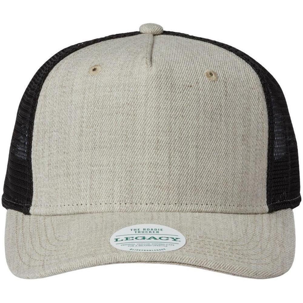 no-logo LEGACY Five-Panel Trucker Cap-Apparel-LEGACY-Heather Tan/ Black-Adjustable-Thread Logic