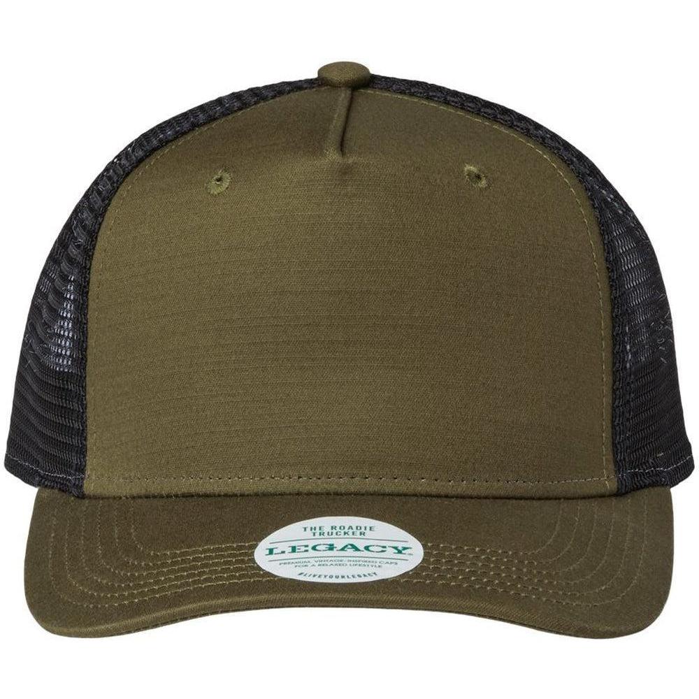 no-logo LEGACY Five-Panel Trucker Cap-Apparel-LEGACY-Olive Slub/ Black-Adjustable-Thread Logic