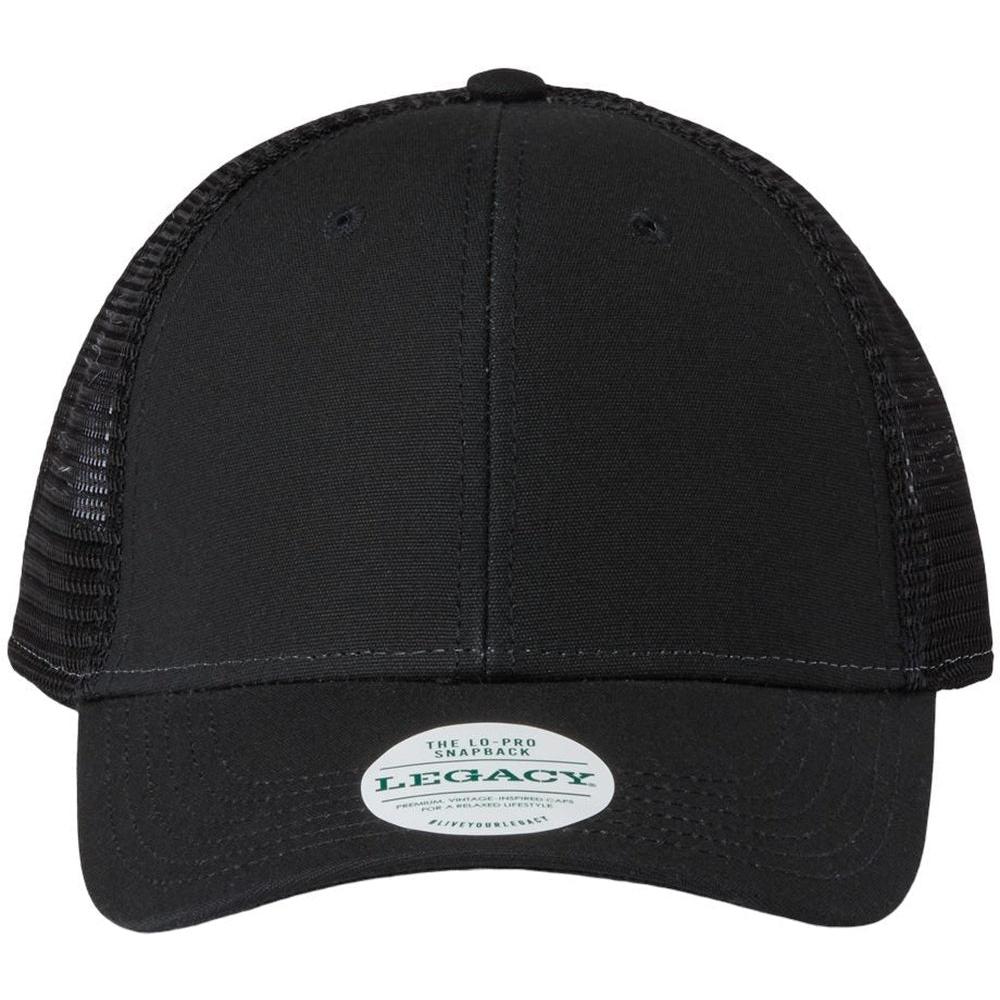 no-logo LEGACY Lo-Pro Snapback Trucker Cap-Apparel-LEGACY-Black/ Black-Adjustable-Thread Logic
