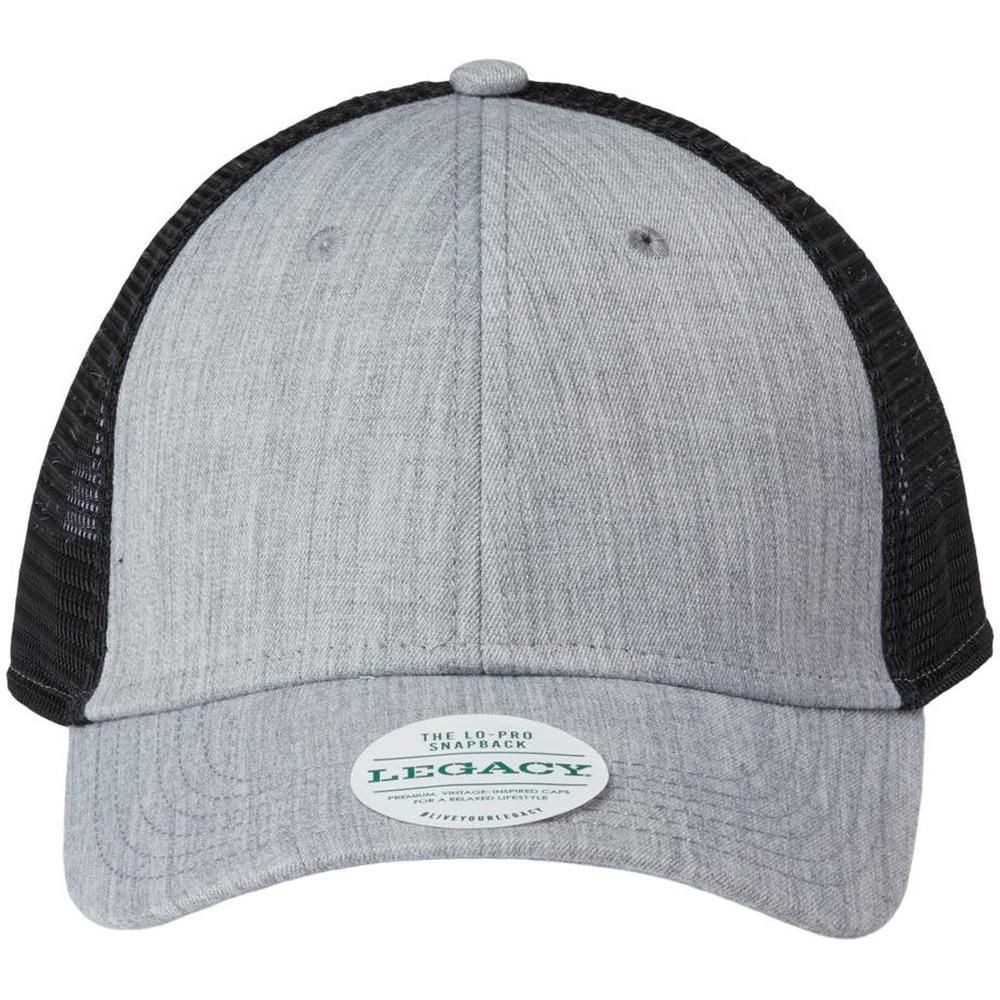 no-logo LEGACY Lo-Pro Snapback Trucker Cap-Apparel-LEGACY-Heather Grey/ Black-Adjustable-Thread Logic
