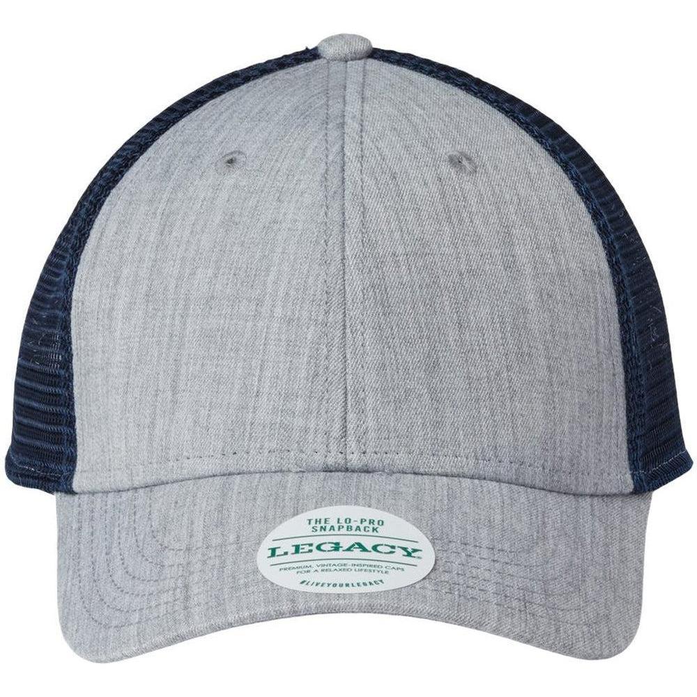 no-logo LEGACY Lo-Pro Snapback Trucker Cap-Apparel-LEGACY-Heather Grey/ Navy-Adjustable-Thread Logic