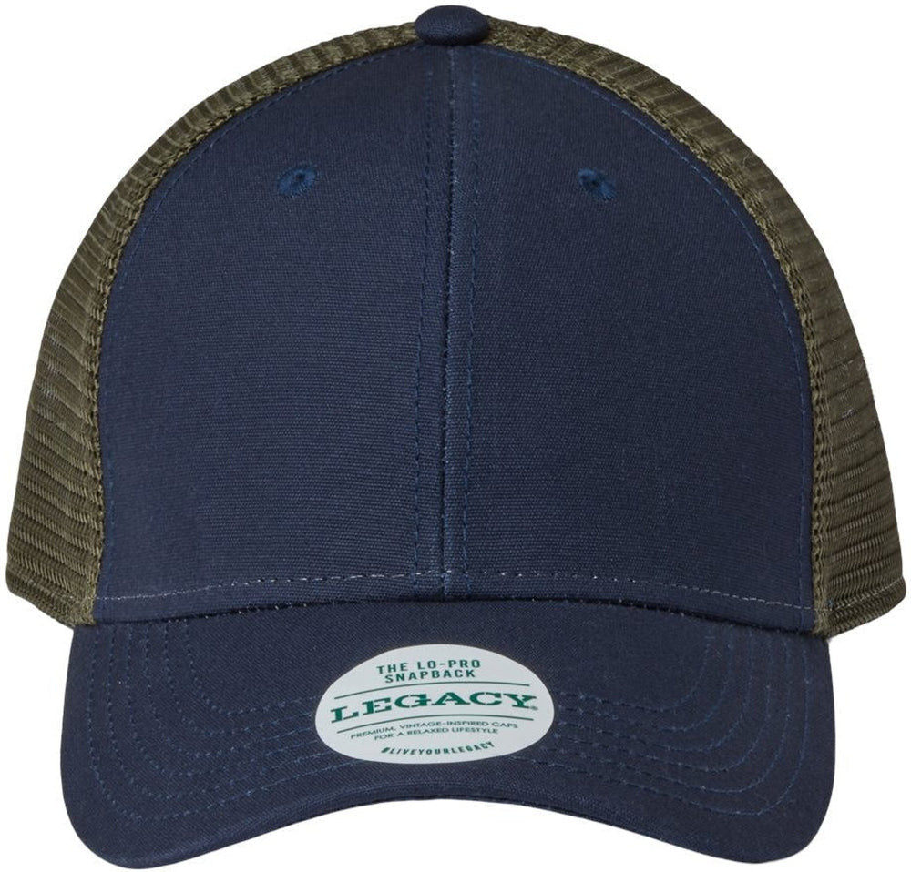 LEGACY Lo-Pro Snapback Trucker Cap-Apparel-LEGACY-Navy/ Dark Olive-Adjustable-Thread Logic