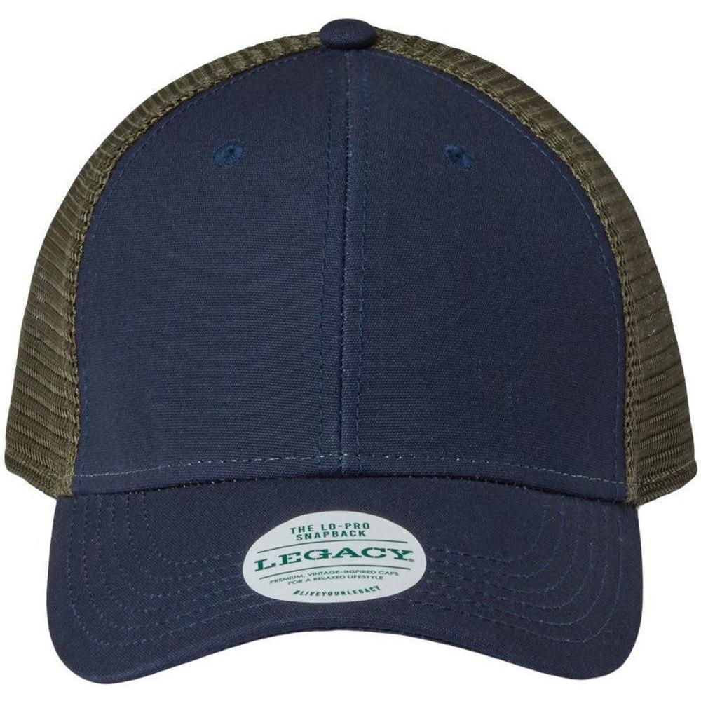 no-logo LEGACY Lo-Pro Snapback Trucker Cap-Apparel-LEGACY-Navy/ Dark Olive-Adjustable-Thread Logic