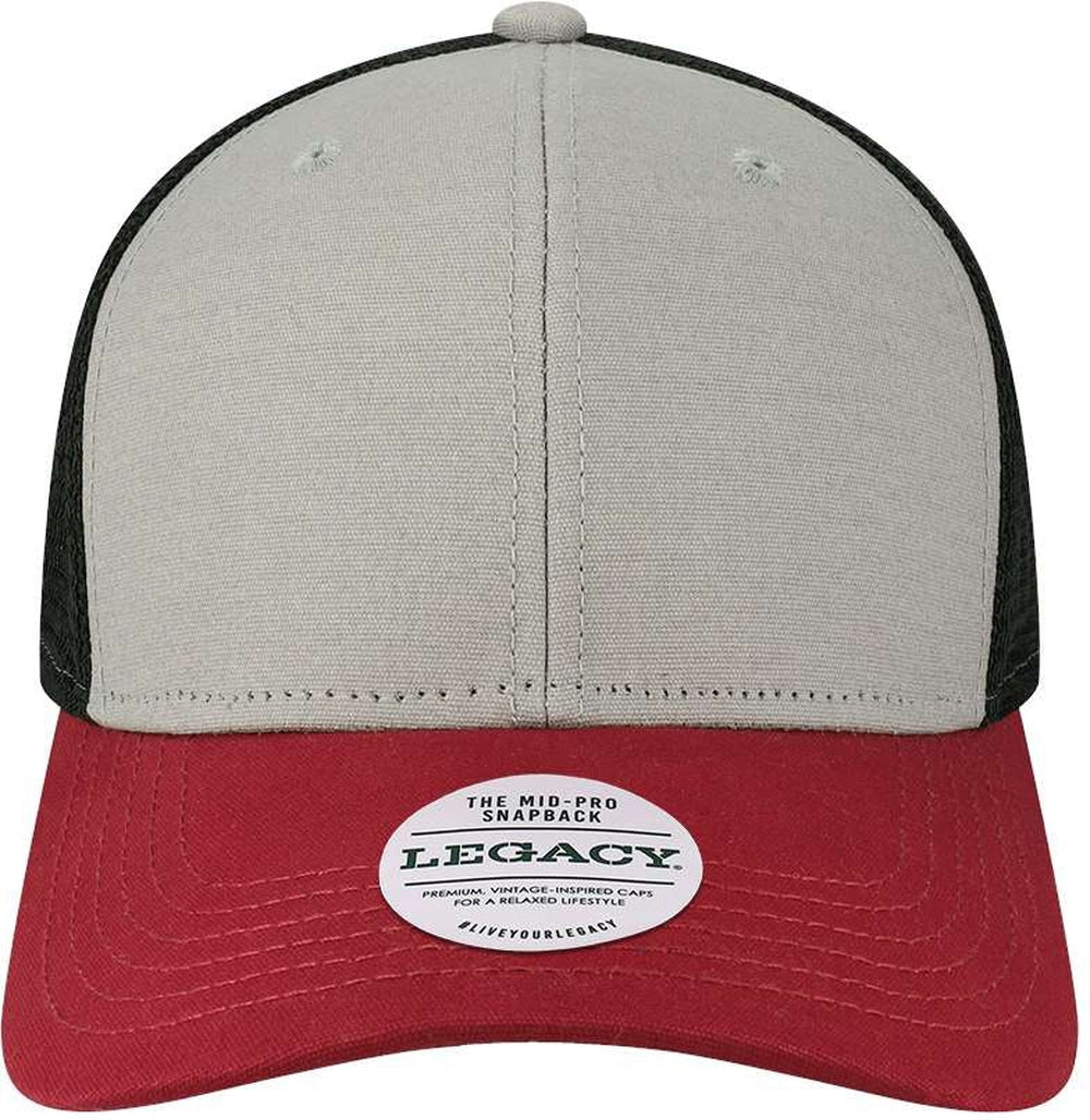 LEGACY Mid-Pro Snapback Trucker Cap-Apparel-LEGACY-Grey/ Burgundy/ Black-Adjustable-Thread Logic
