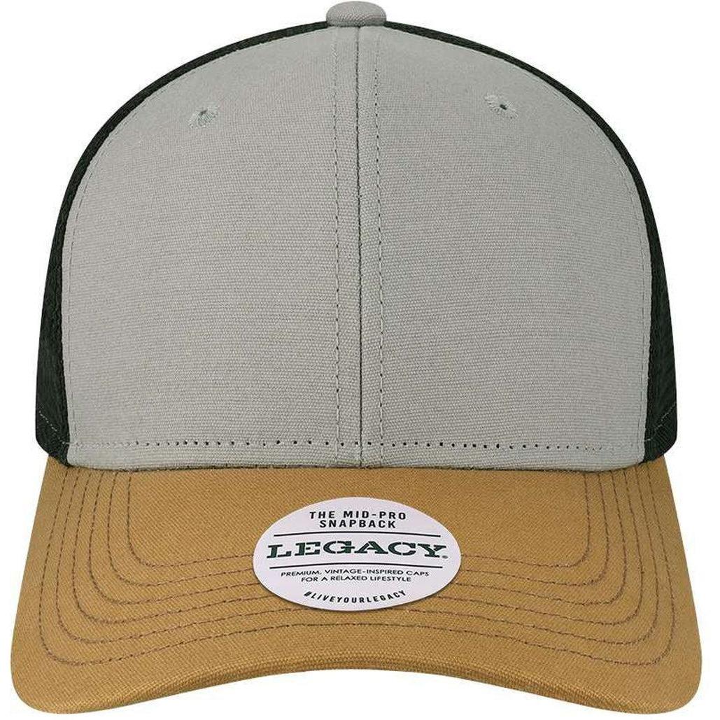 no-logo LEGACY Mid-Pro Snapback Trucker Cap-Apparel-LEGACY-Grey/ Caramel/ Black-Adjustable-Thread Logic