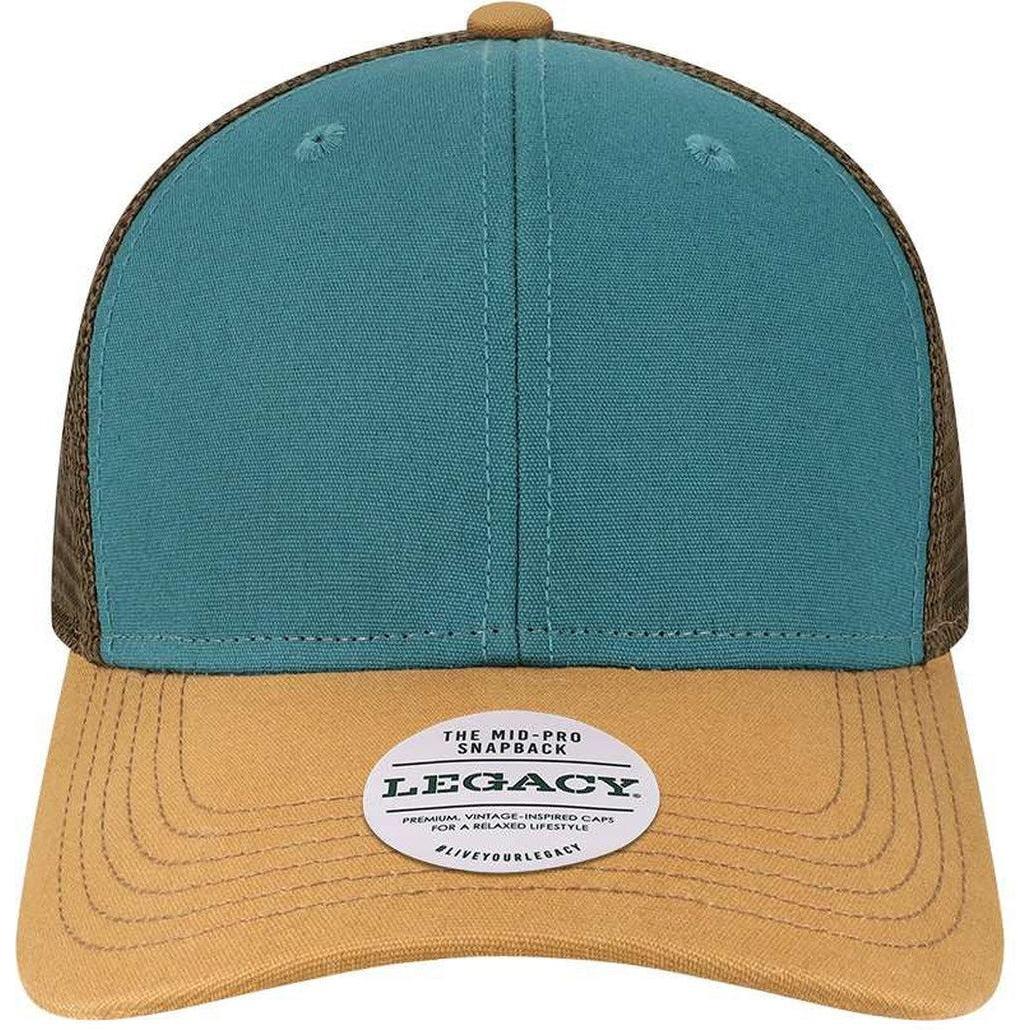 no-logo LEGACY Mid-Pro Snapback Trucker Cap-Apparel-LEGACY-Marine/ Camel/ Brown-Adjustable-Thread Logic