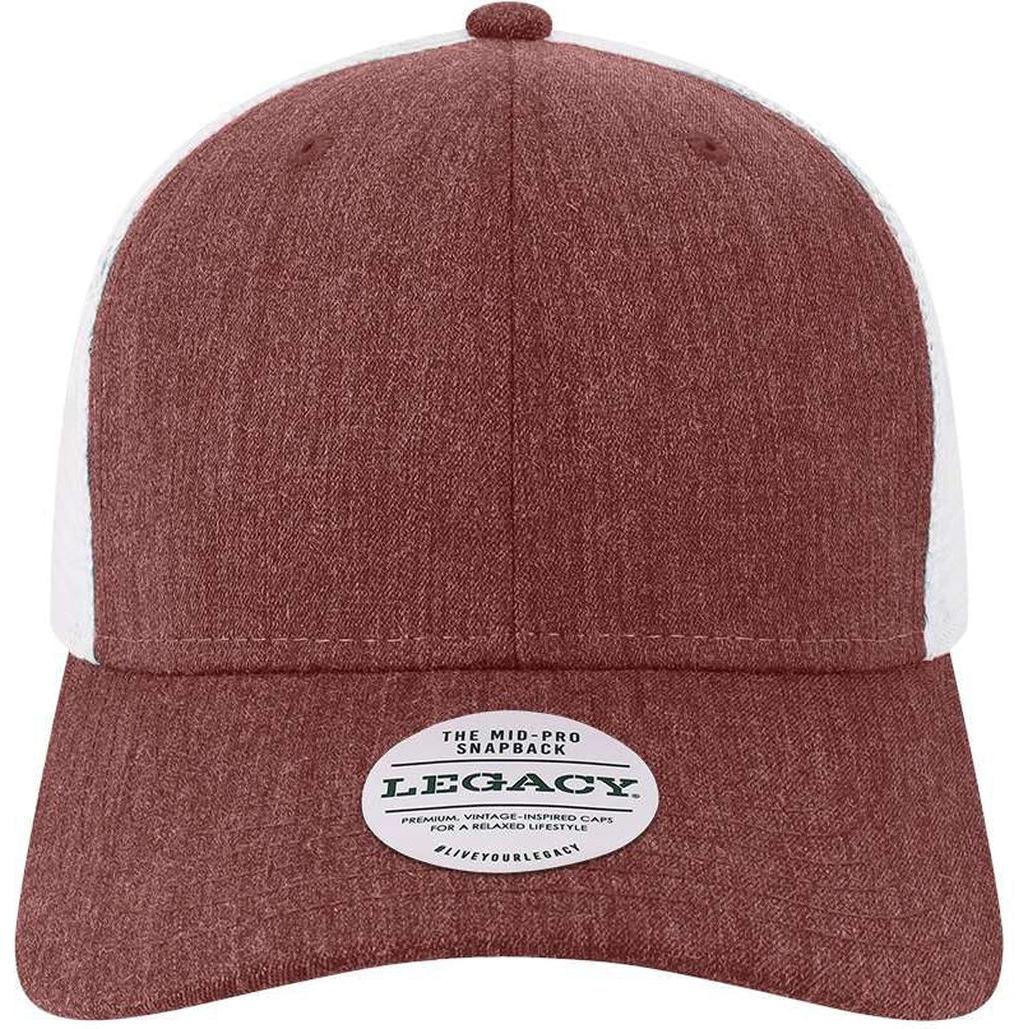 no-logo LEGACY Mid-Pro Snapback Trucker Cap-Apparel-LEGACY-Melange Burgundy/ White-Adjustable-Thread Logic