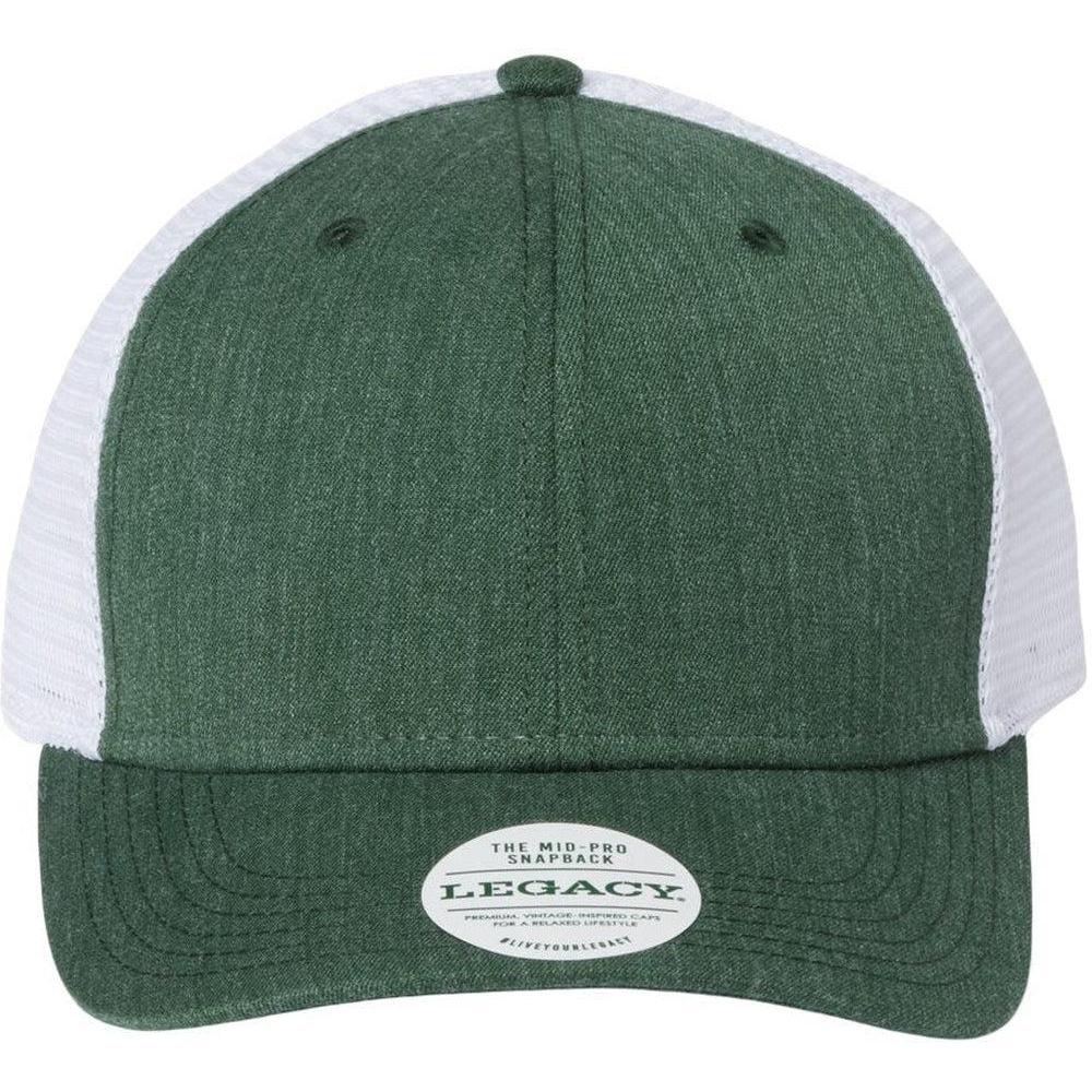 no-logo LEGACY Mid-Pro Snapback Trucker Cap-Apparel-LEGACY-Melange Dark Green/ White-Adjustable-Thread Logic