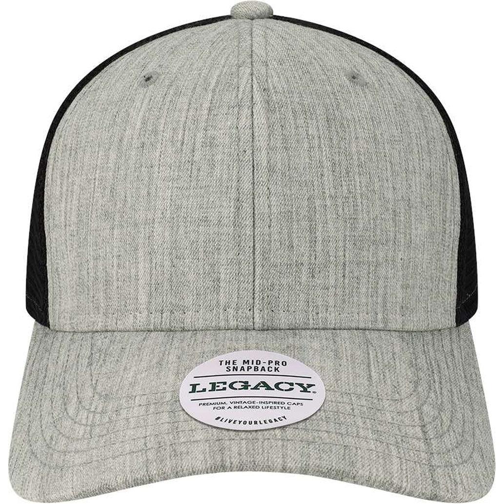 no-logo LEGACY Mid-Pro Snapback Trucker Cap-Apparel-LEGACY-Melange Grey/ Black-Adjustable-Thread Logic