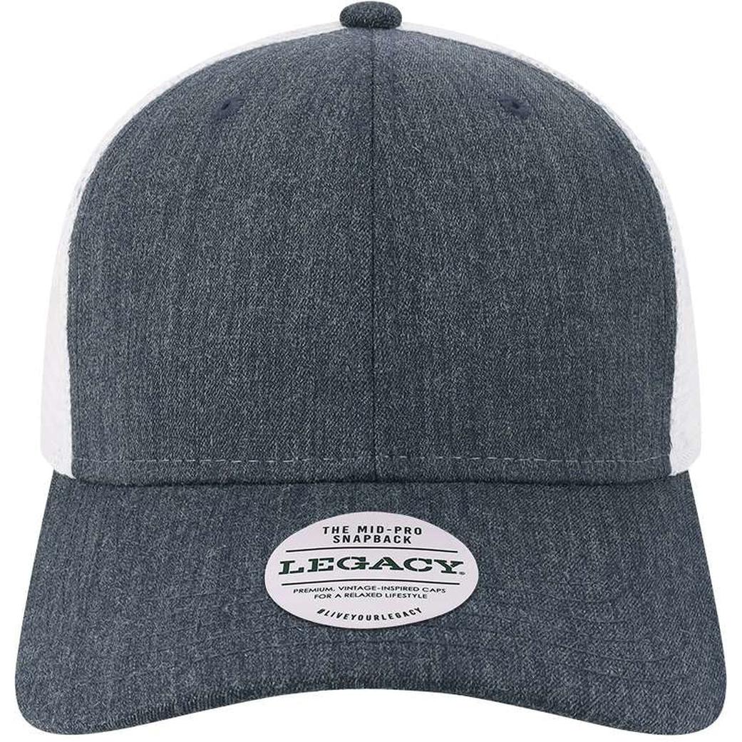 no-logo LEGACY Mid-Pro Snapback Trucker Cap-Apparel-LEGACY-Melange Navy/ White-Adjustable-Thread Logic