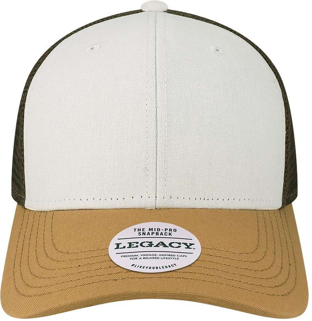LEGACY Mid-Pro Snapback Trucker Cap-Apparel-LEGACY-White/ Caramel/ Brown-Adjustable-Thread Logic