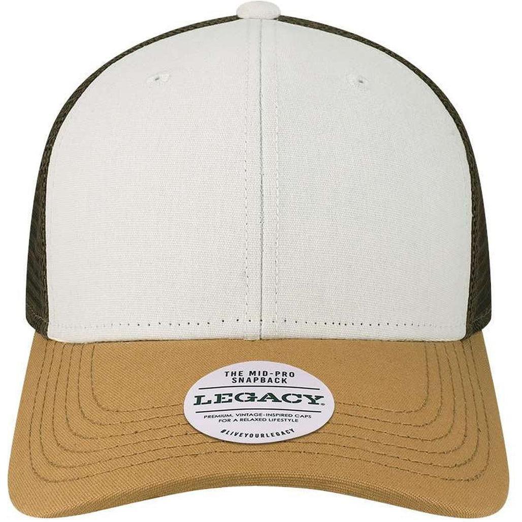 no-logo LEGACY Mid-Pro Snapback Trucker Cap-Apparel-LEGACY-White/ Caramel/ Brown-Adjustable-Thread Logic