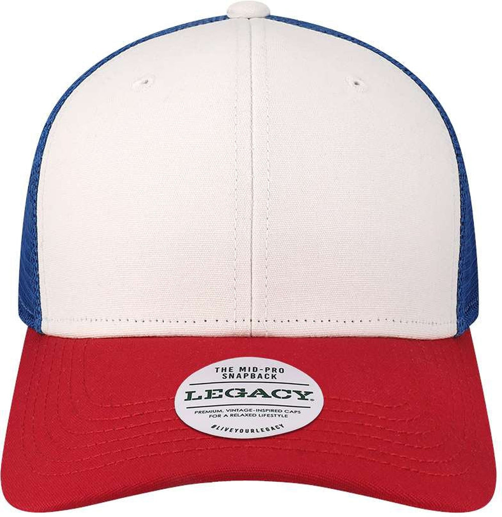 LEGACY Mid-Pro Snapback Trucker Cap-Apparel-LEGACY-White/ Red/ Royal-Adjustable-Thread Logic