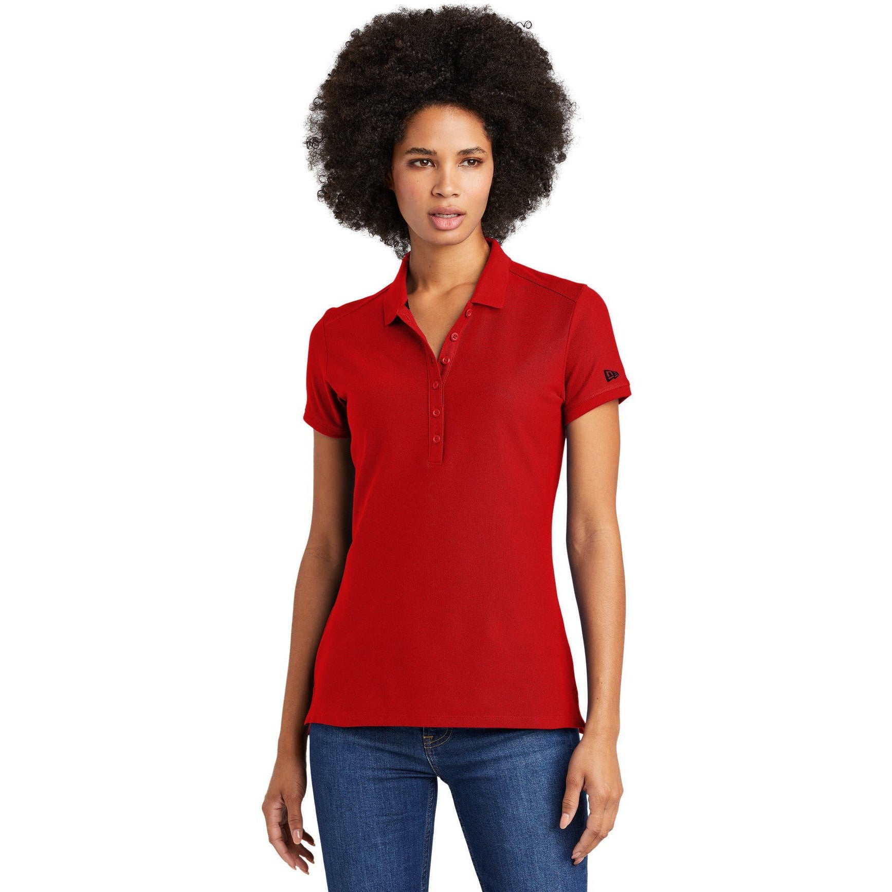 no-logo CLOSEOUT - New Era Ladies Venue Home Plate Polo-New Era-Scarlet-L-Thread Logic