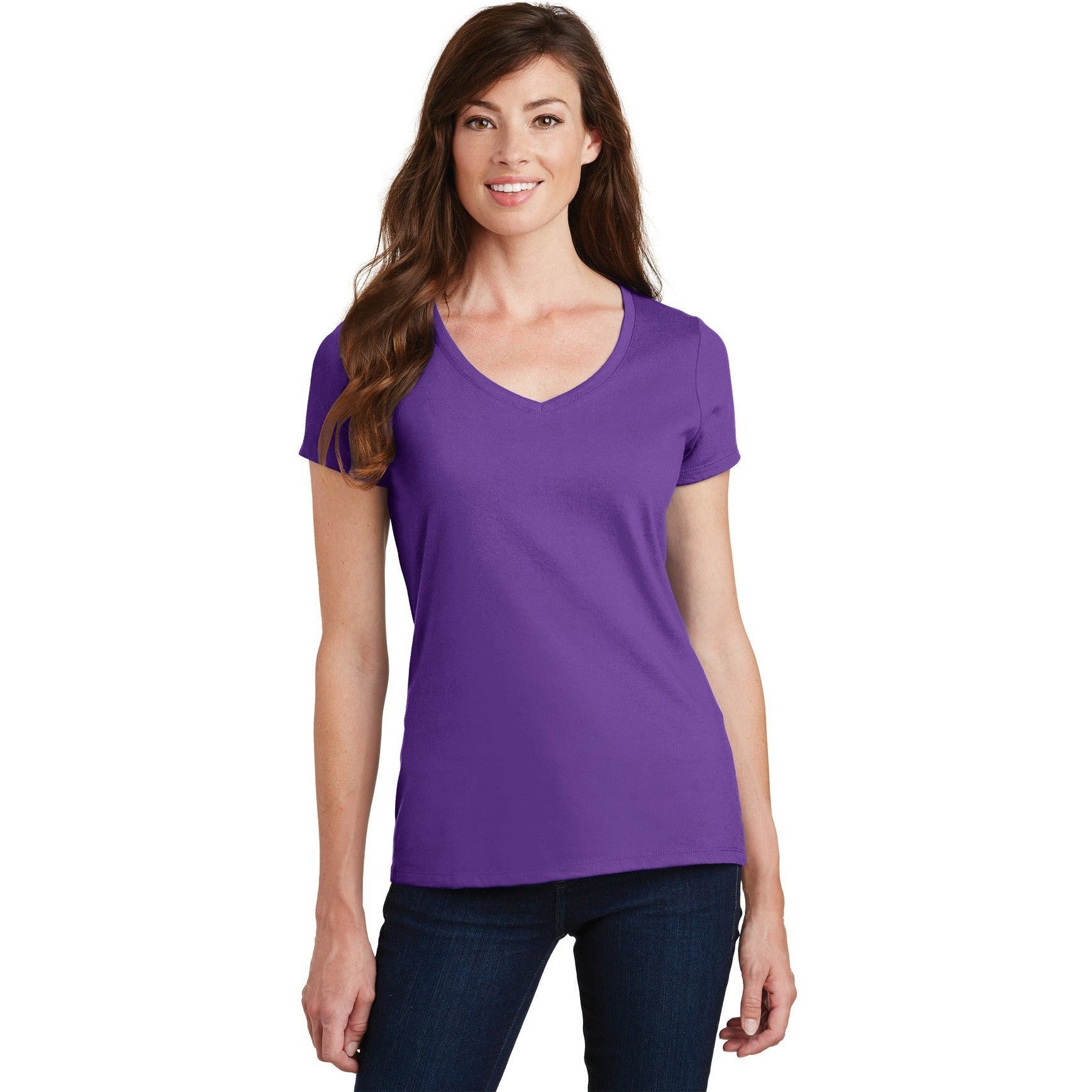 no-logo CLOSEOUT - Port & Company Ladies Fan Favorite V-Neck Tee-Port & Company-True Purple-S-Thread Logic