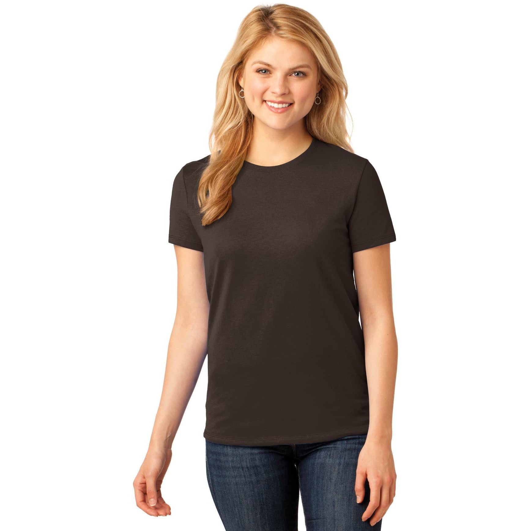 no-logo CLOSEOUT - Port & Company Ladies Core Cotton Tee-Port & Company-Dark Chocolate Brown-XS-Thread Logic