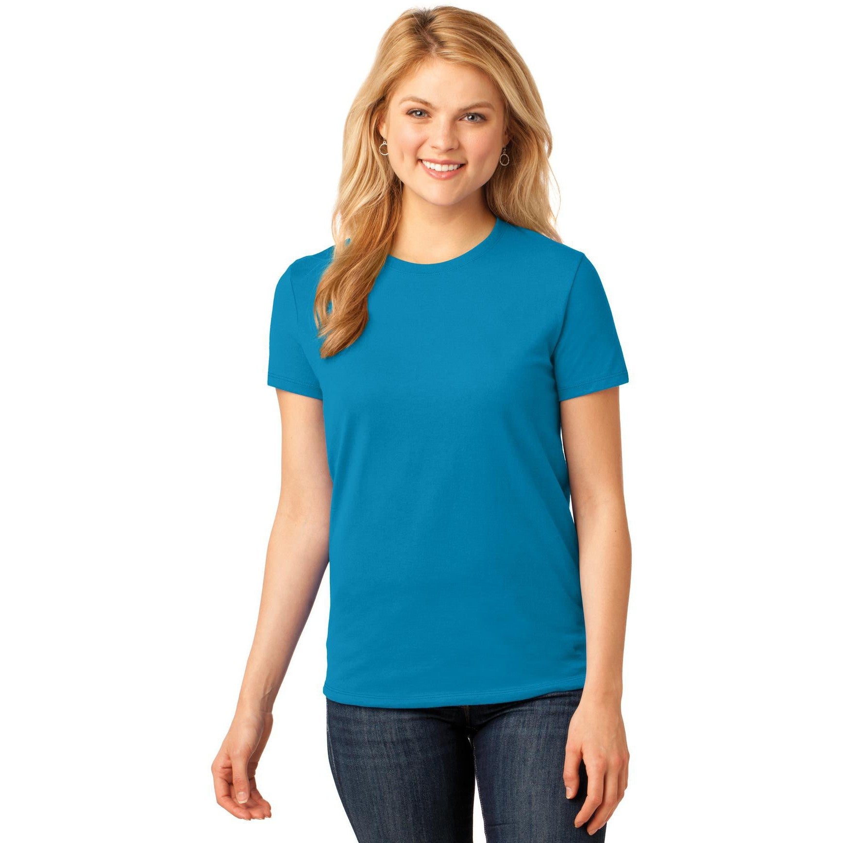 no-logo CLOSEOUT - Port & Company Ladies Core Cotton Tee-Port & Company-Neon Blue-XS-Thread Logic