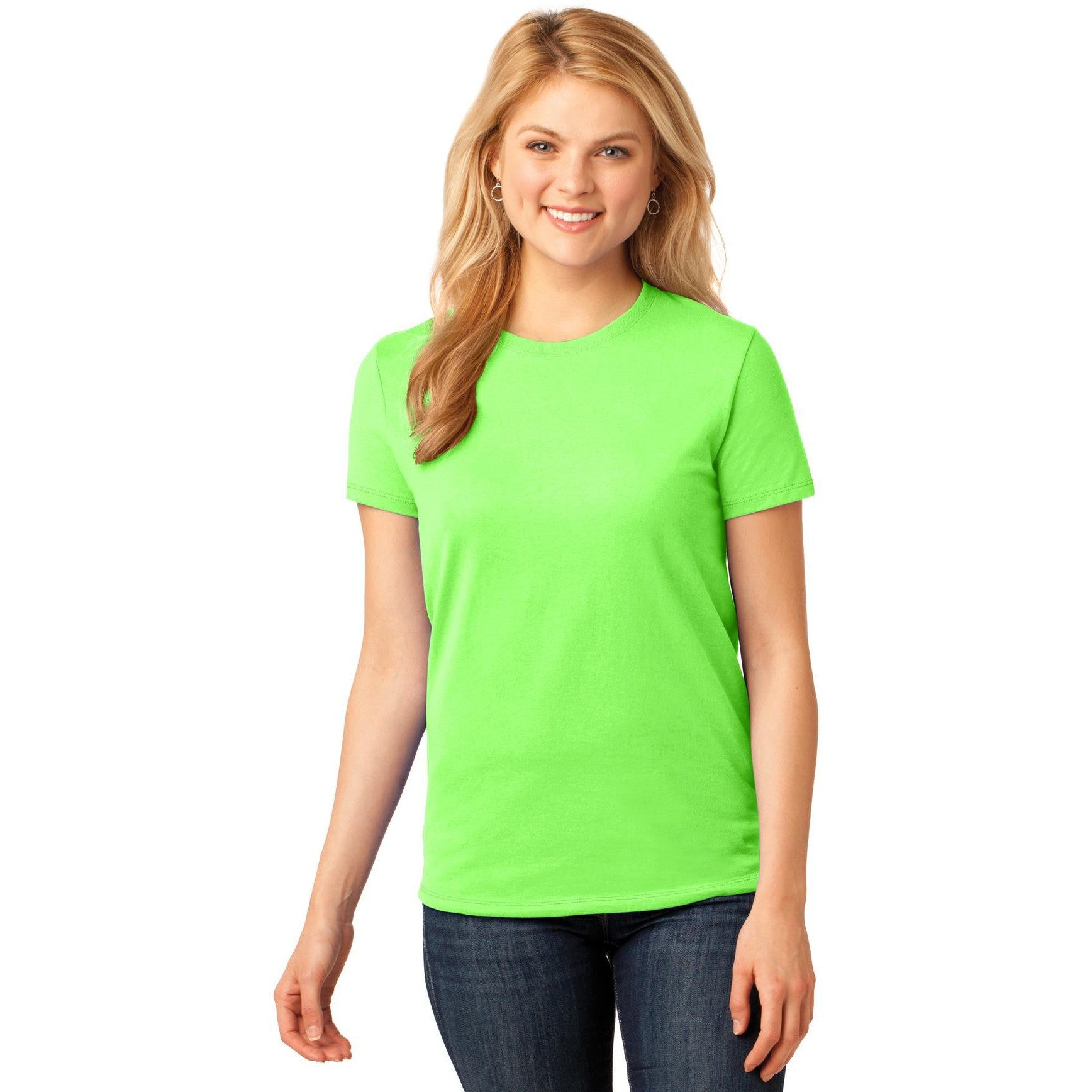 no-logo CLOSEOUT - Port & Company Ladies Core Cotton Tee-Port & Company-Neon Green-XS-Thread Logic