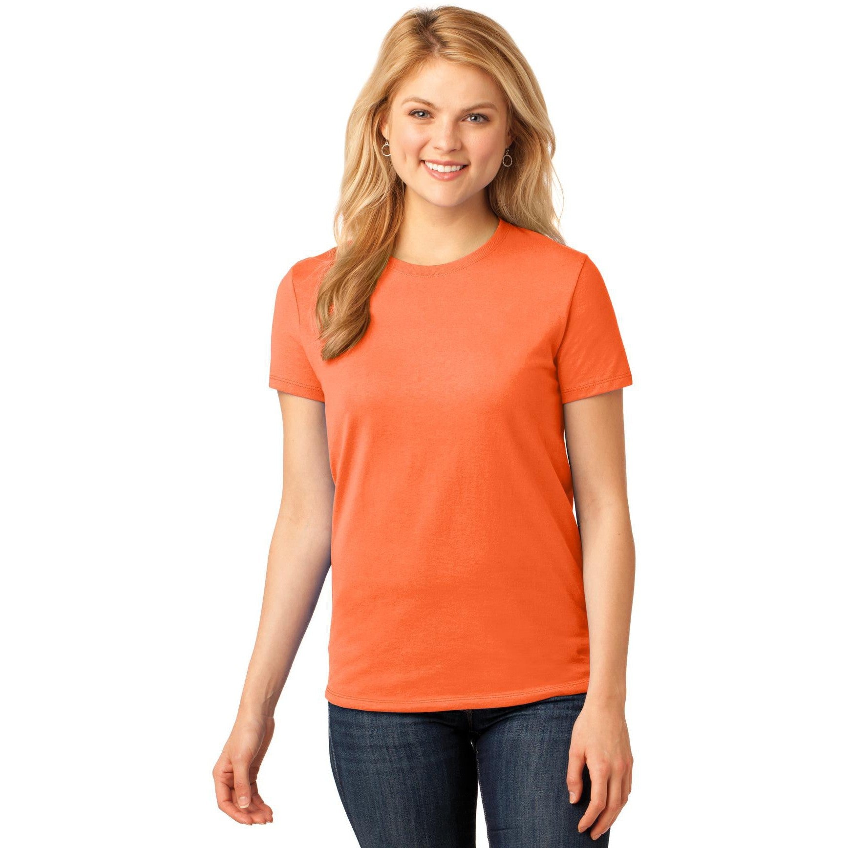 no-logo CLOSEOUT - Port & Company Ladies Core Cotton Tee-Port & Company-Neon Orange-XS-Thread Logic