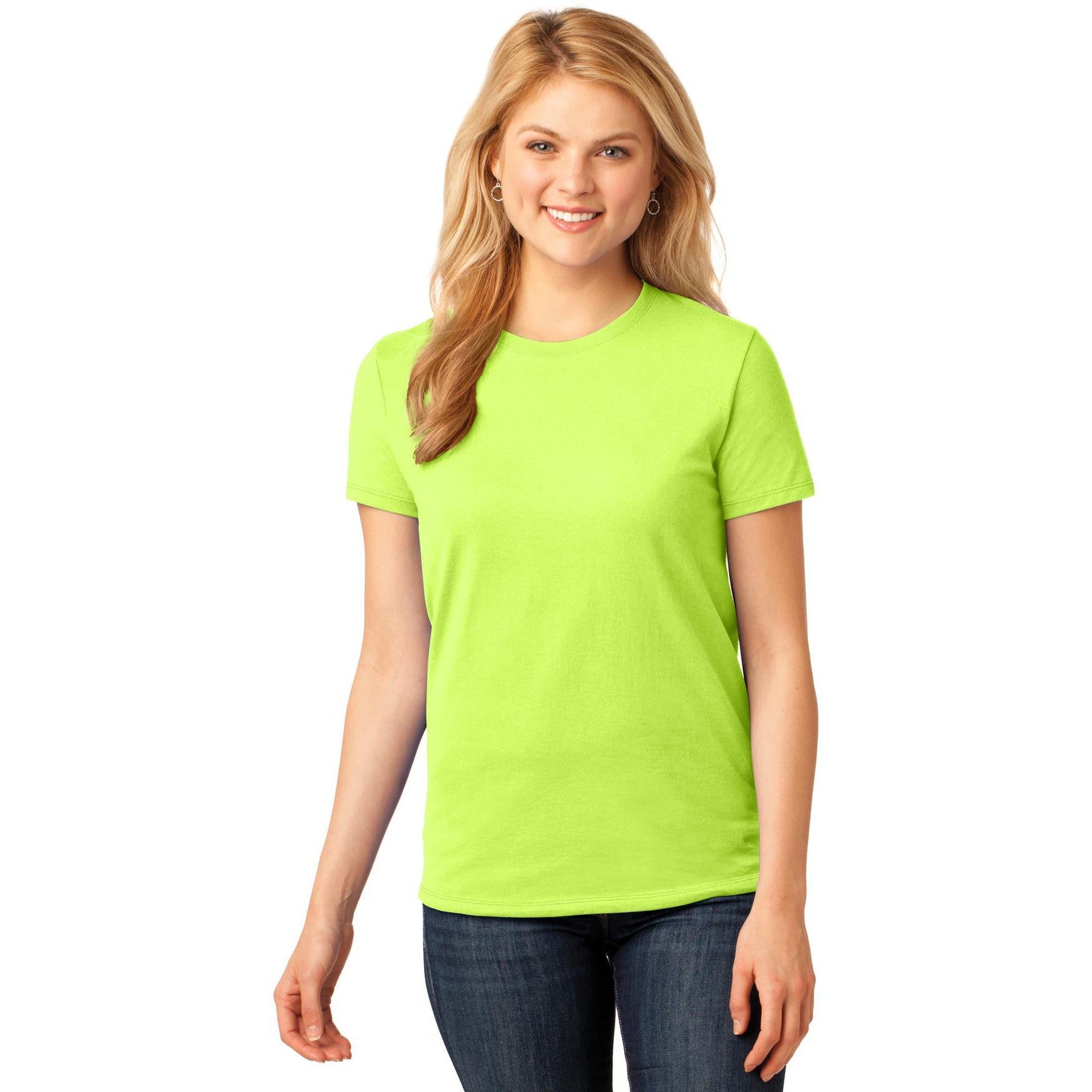 no-logo CLOSEOUT - Port & Company Ladies Core Cotton Tee-Port & Company-Neon Yellow-XS-Thread Logic