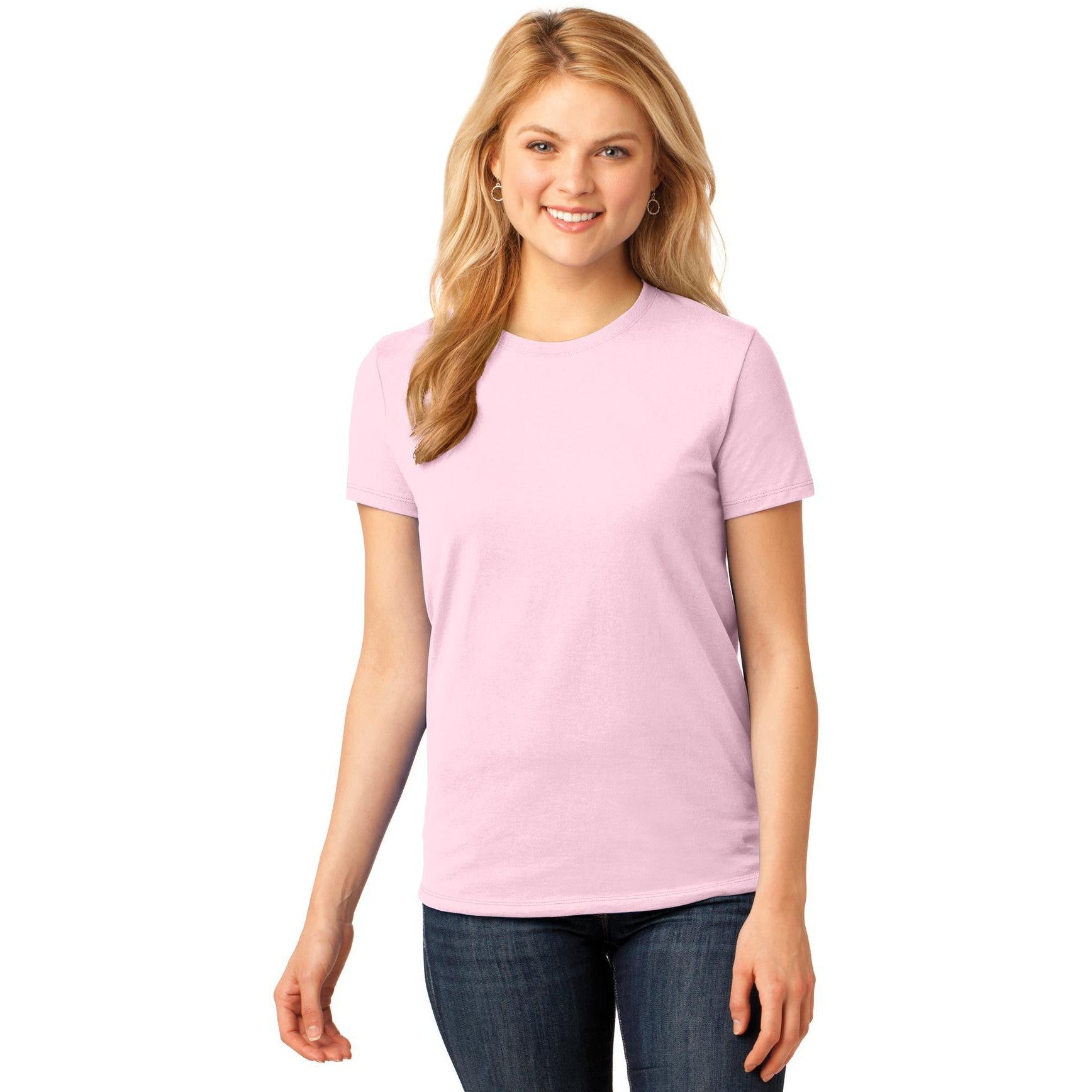 no-logo CLOSEOUT - Port & Company Ladies Core Cotton Tee-Port & Company-Pale Pink-XS-Thread Logic