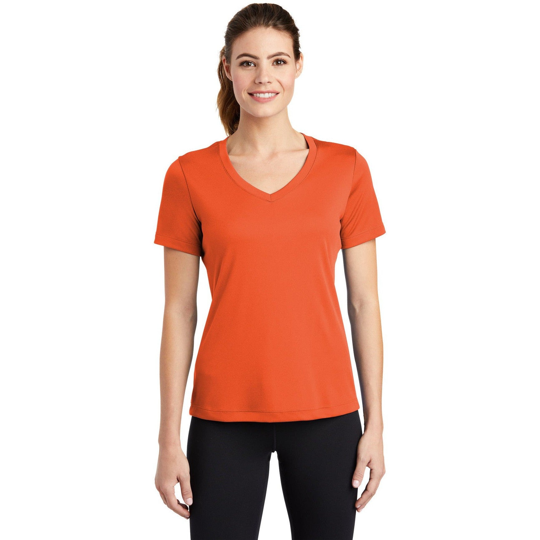 no-logo CLOSEOUT - Sport-Tek Ladies PosiCharge Competitor V-Neck Tee-Sport-Tek-Deep Orange-S-Thread Logic