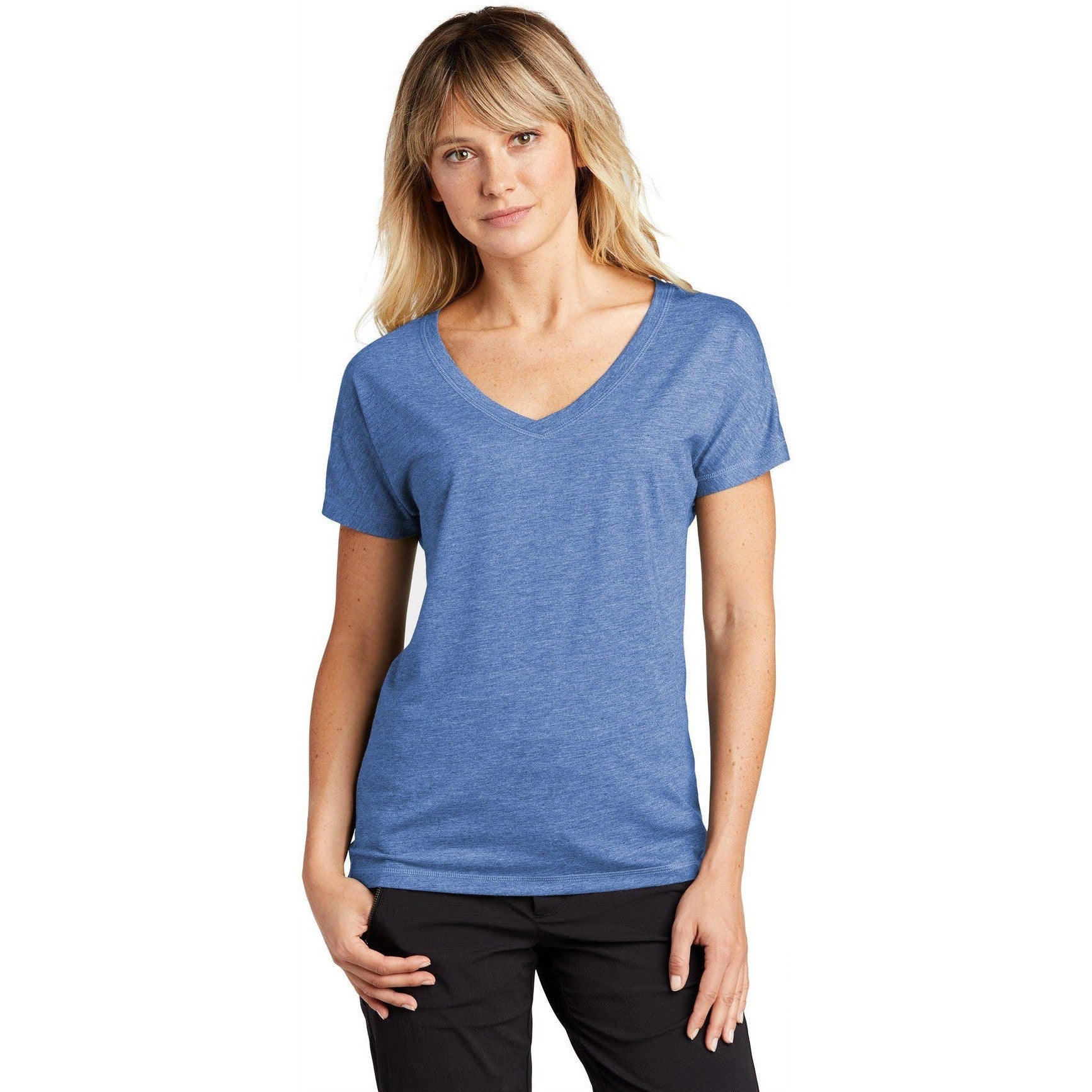 no-logo CLOSEOUT - Sport-Tek Ladies PosiCharge Tri-Blend Wicking Dolman Tee-Sport-Tek-True Royal Heather-L-Thread Logic