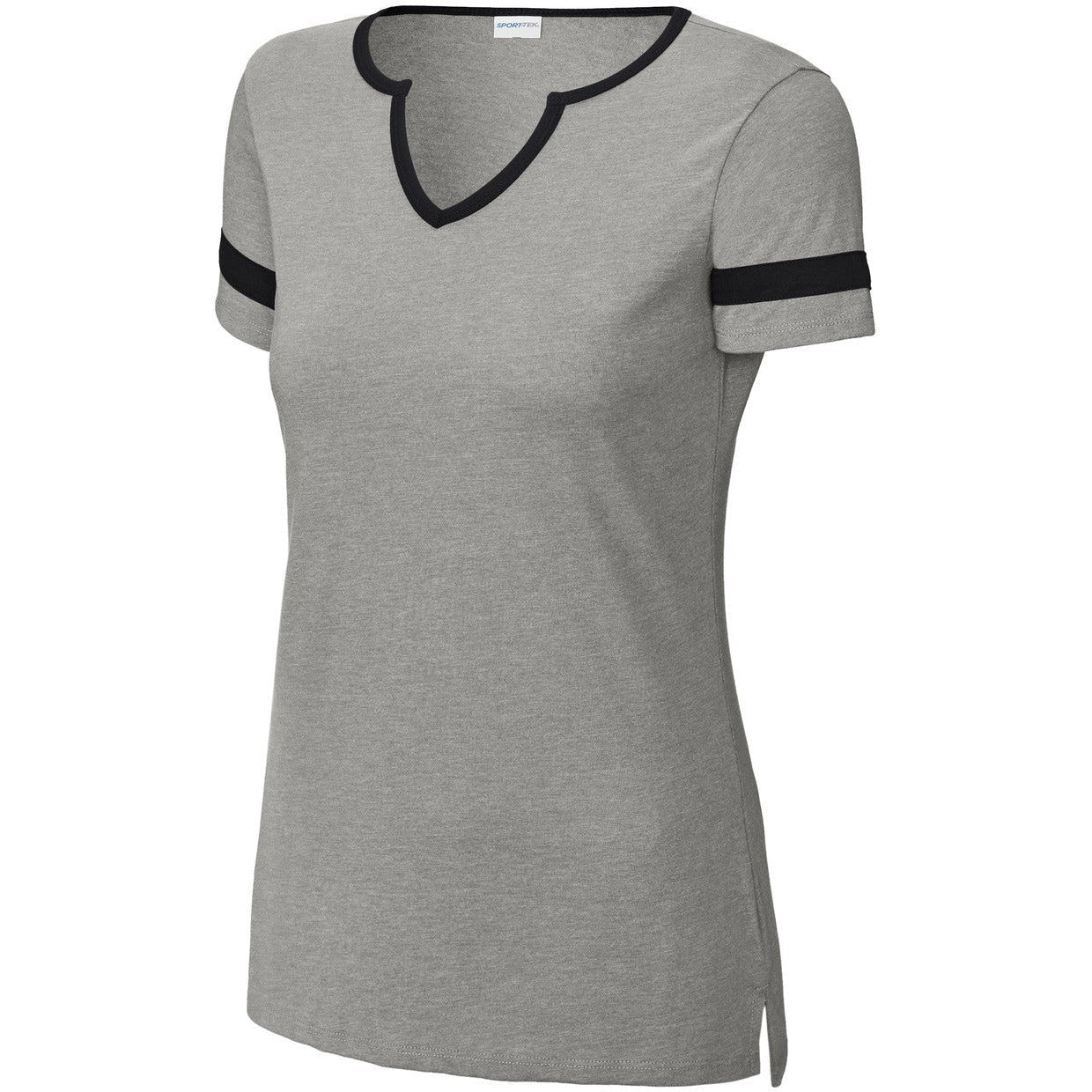 no-logo Sport-Tek Ladies Halftime Notch Neck Tee-Sport-Tek-Vintage Heather/Black-XS-Thread Logic