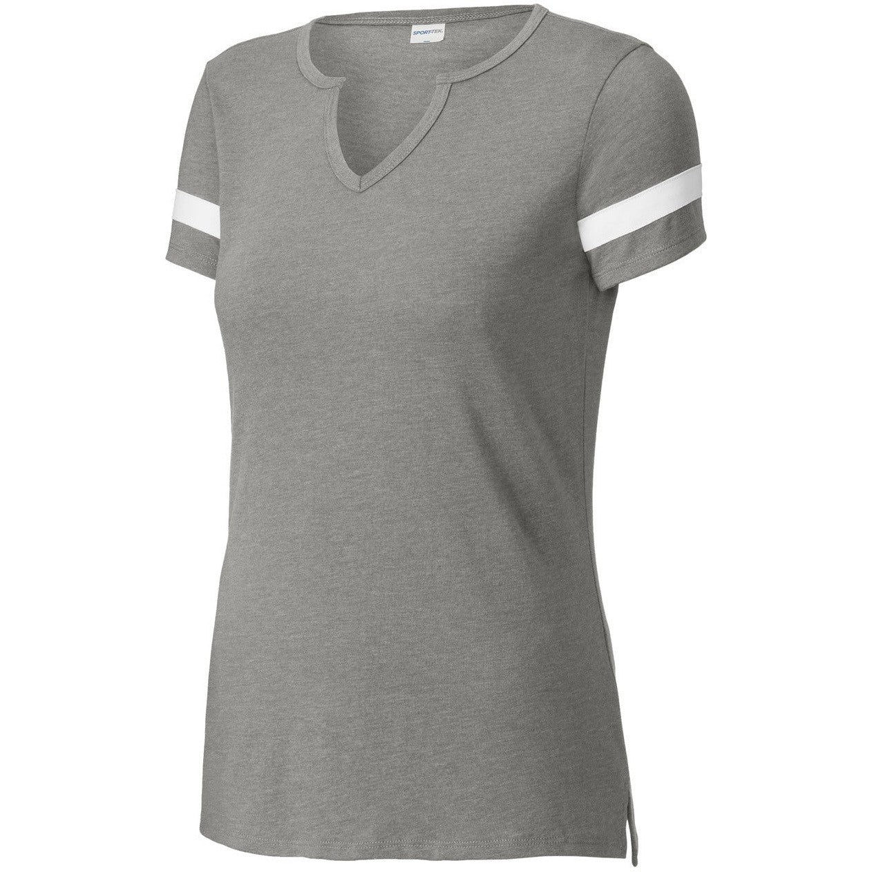 no-logo Sport-Tek Ladies Halftime Notch Neck Tee-Sport-Tek-Vintage Heather/White-XS-Thread Logic