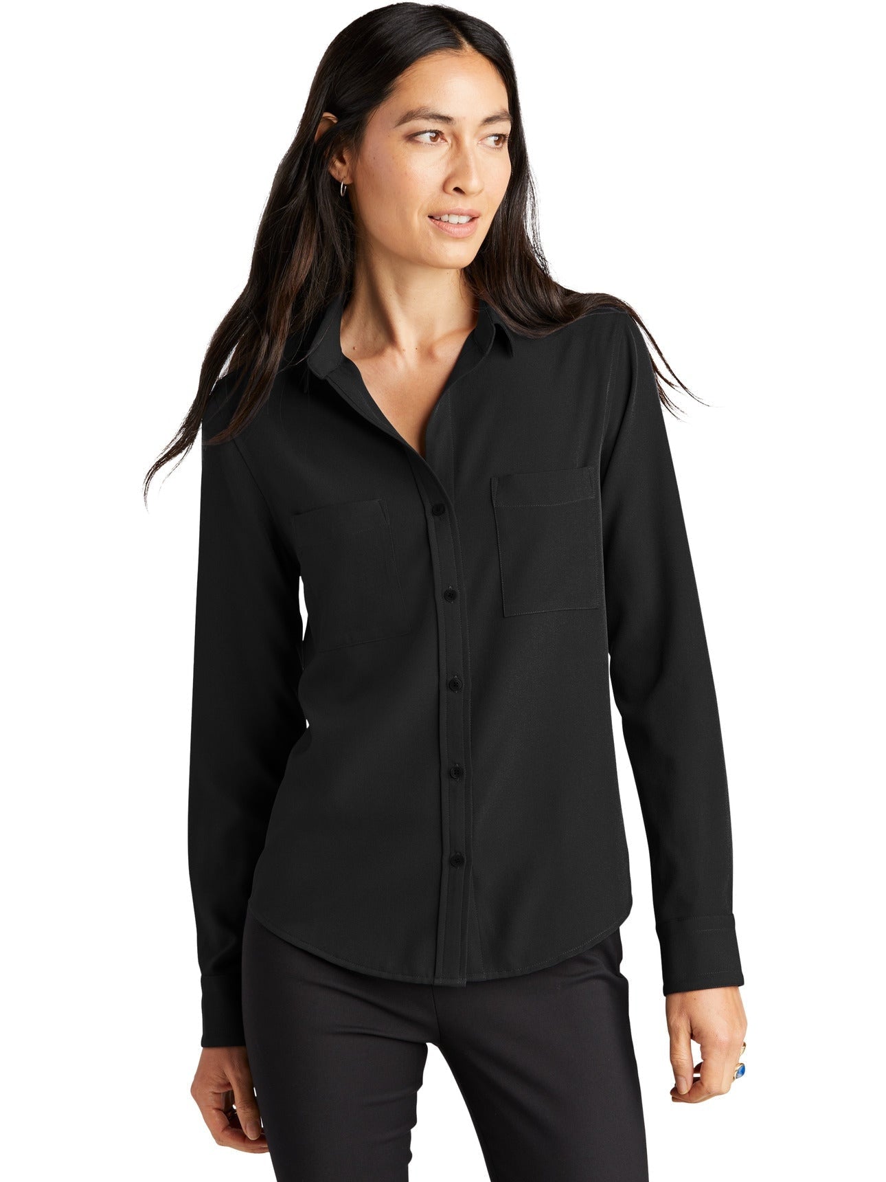 no-logo MERCER+METTLE Ladies Stretch Crepe Long Sleeve Camp Blouse-Regular-Mercer Mettle-Thread Logic