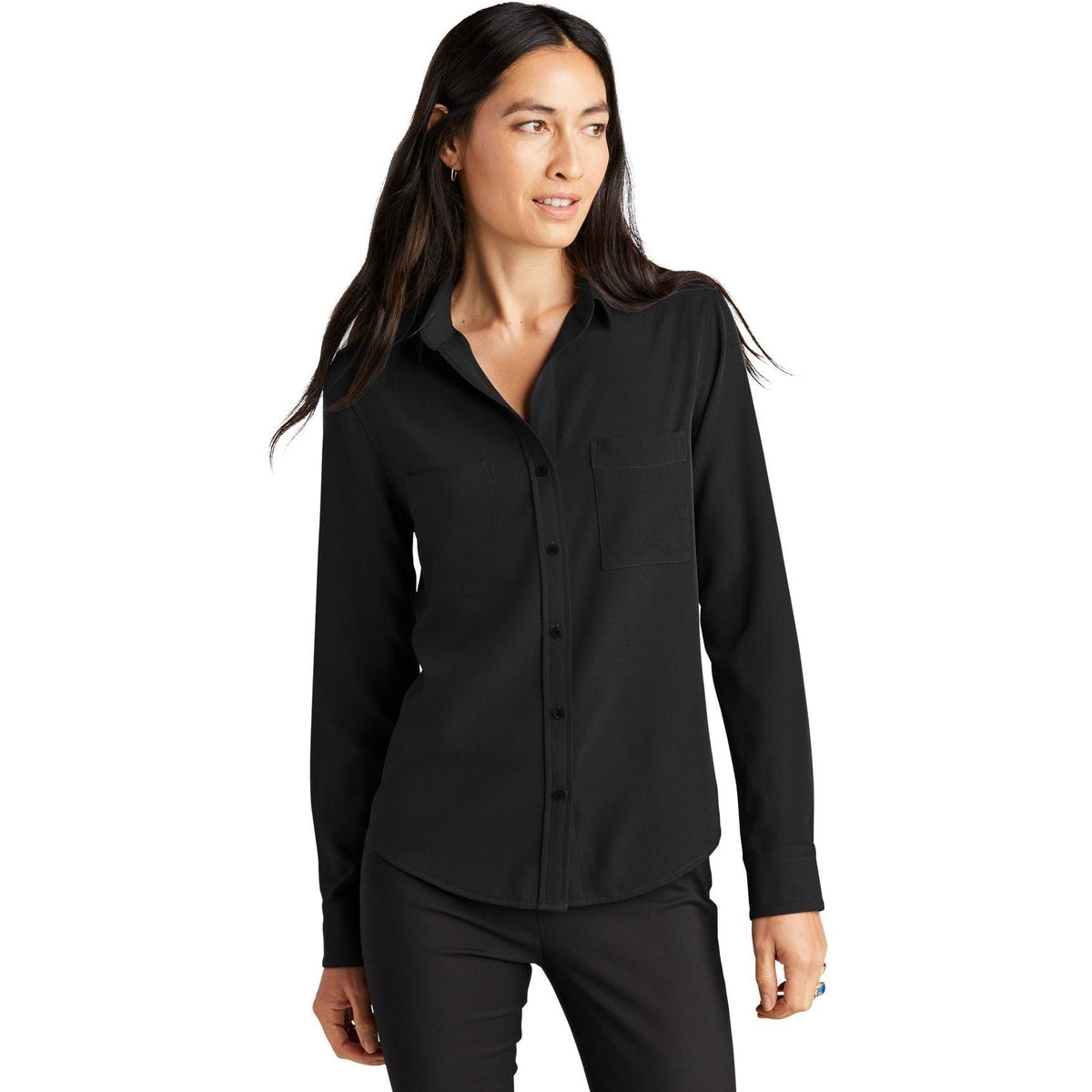 no-logo MERCER+METTLE Ladies Stretch Crepe Long Sleeve Camp Blouse-Regular-Mercer Mettle-Thread Logic