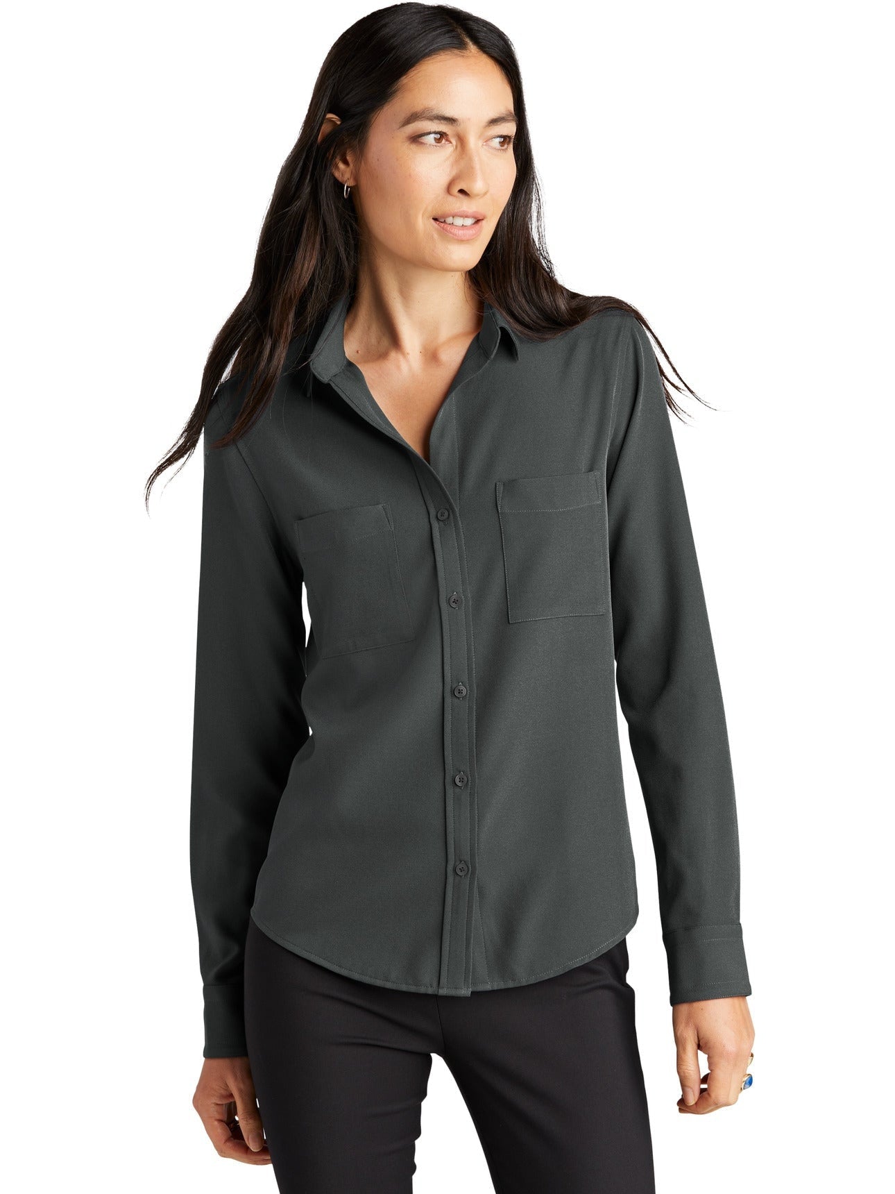 no-logo MERCER+METTLE Ladies Stretch Crepe Long Sleeve Camp Blouse-Regular-Mercer Mettle-Thread Logic