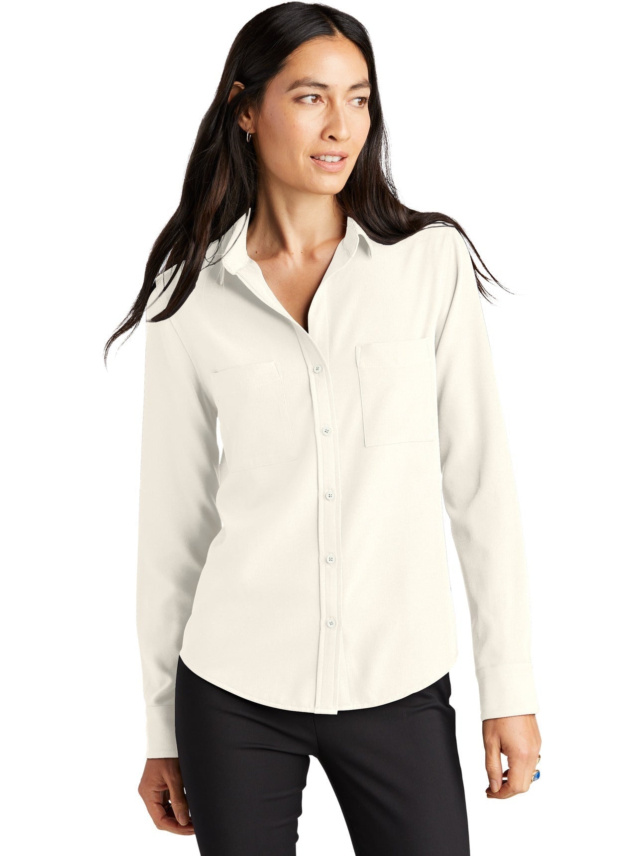no-logo MERCER+METTLE Ladies Stretch Crepe Long Sleeve Camp Blouse-Regular-Mercer Mettle-Thread Logic