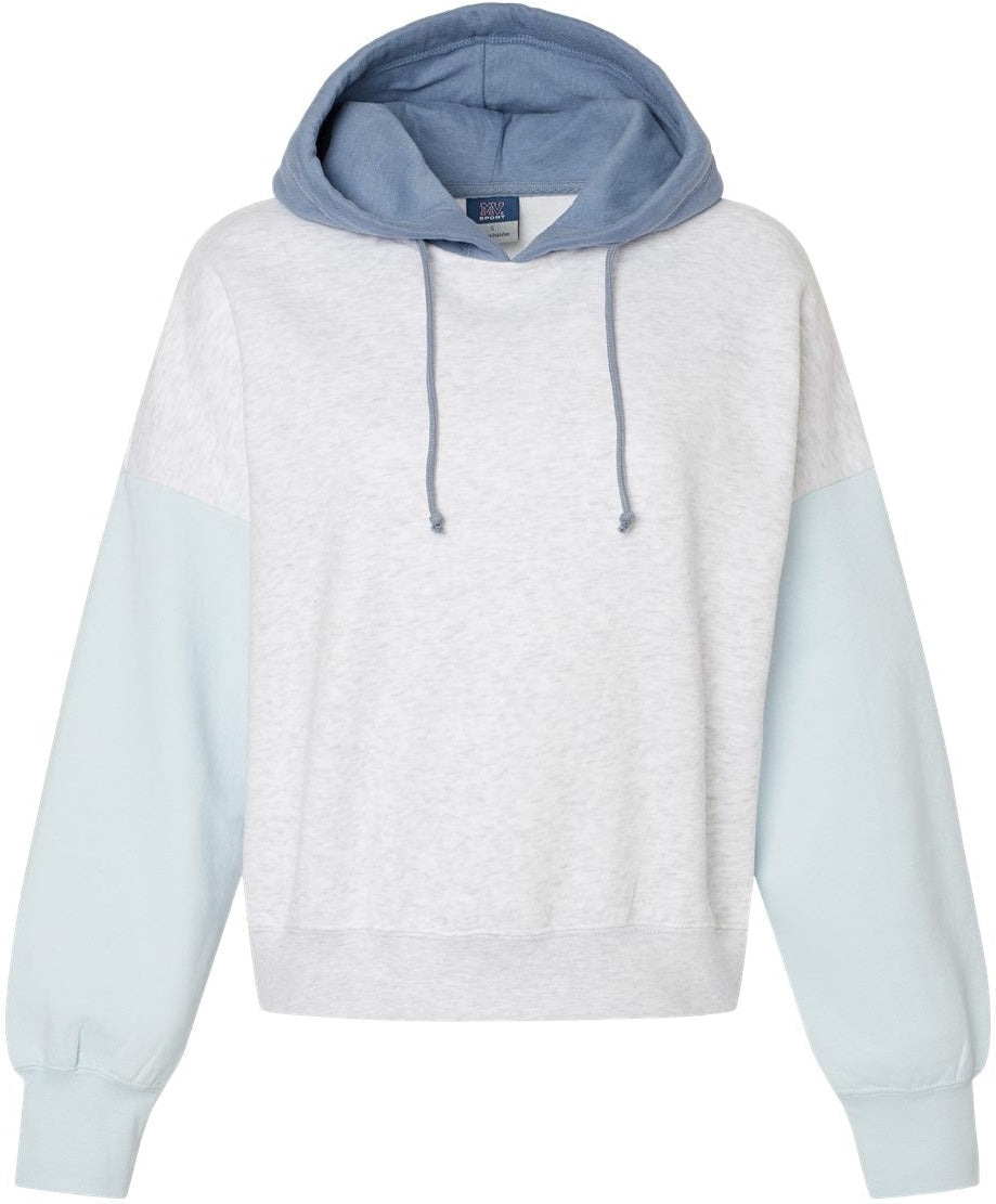 MV Sport Ladies Sueded Fleece Colorblocked Crop Hooded Sweatshirt-Apparel-MV Sport-Arctic Blue-S-Thread Logic