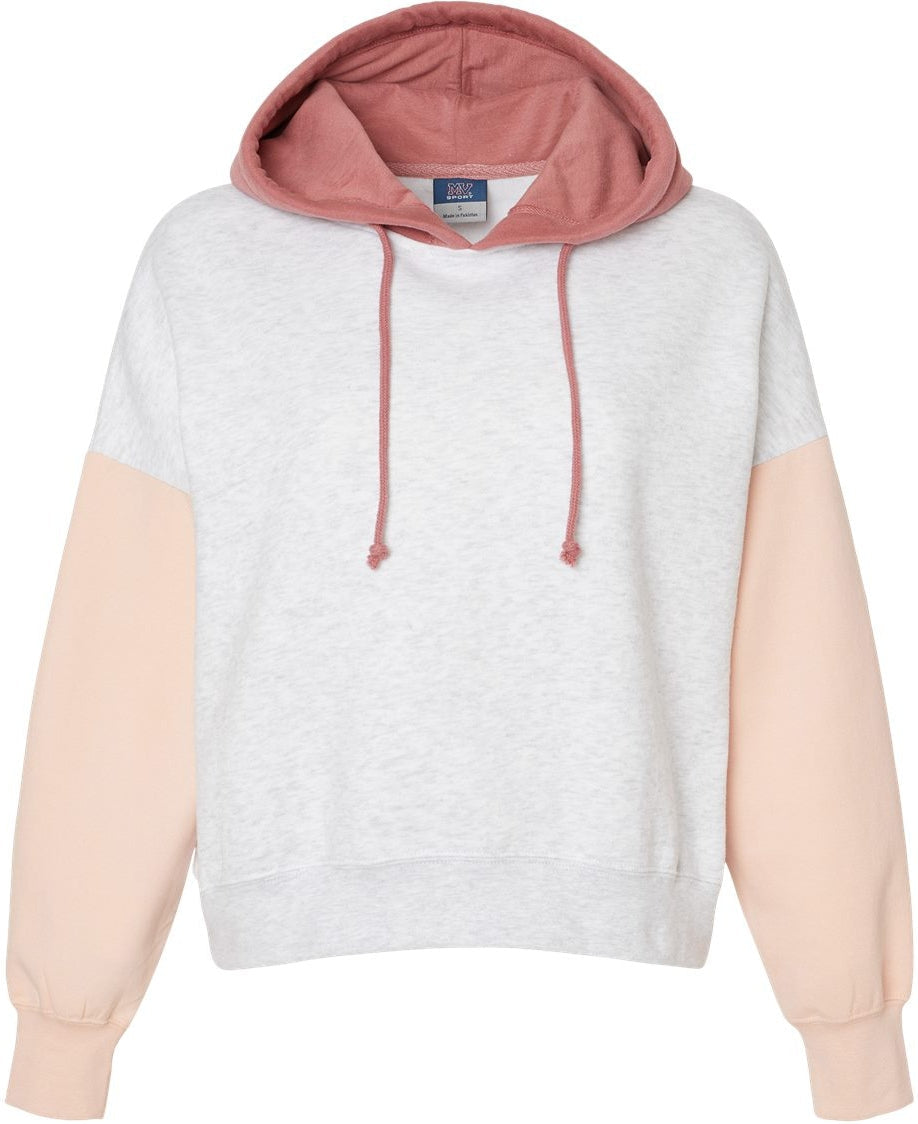 MV Sport Ladies Sueded Fleece Colorblocked Crop Hooded Sweatshirt