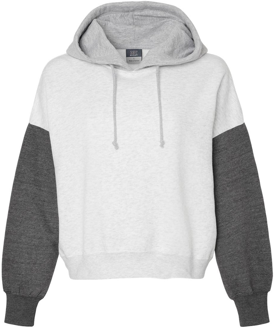 MV Sport Ladies Sueded Fleece Colorblocked Crop Hooded Sweatshirt-Apparel-MV Sport-Charcoal-S-Thread Logic