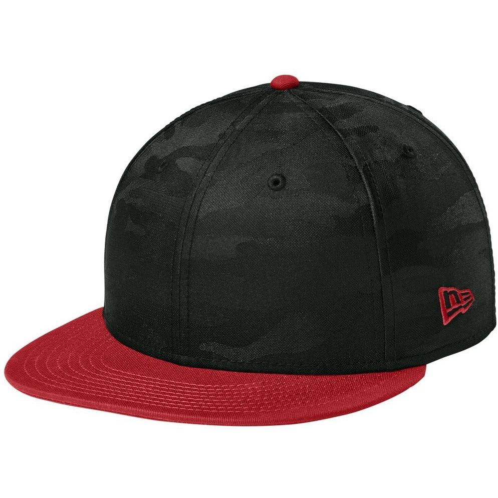 no-logo New Era Camo Flat Bill Snapback Cap-Headwear-New Era-Flag Scarlet/ Black Camo-OSFA-Thread Logic