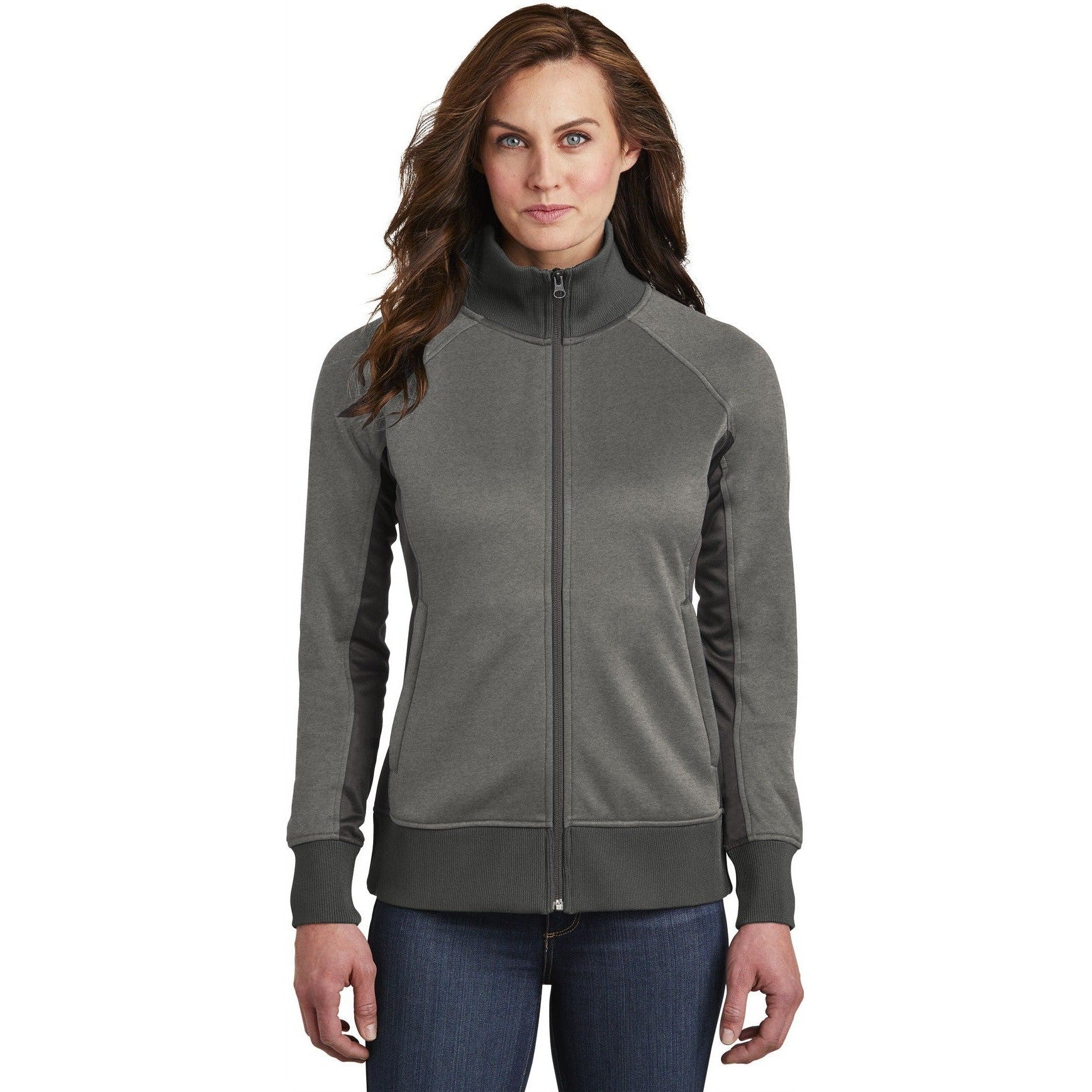 no-logo CLOSEOUT - The North Face Ladies Tech Full-Zip Fleece Jacket-The North Face-TNF Medium Grey Heather/Asphalt-XL-Thread Logic