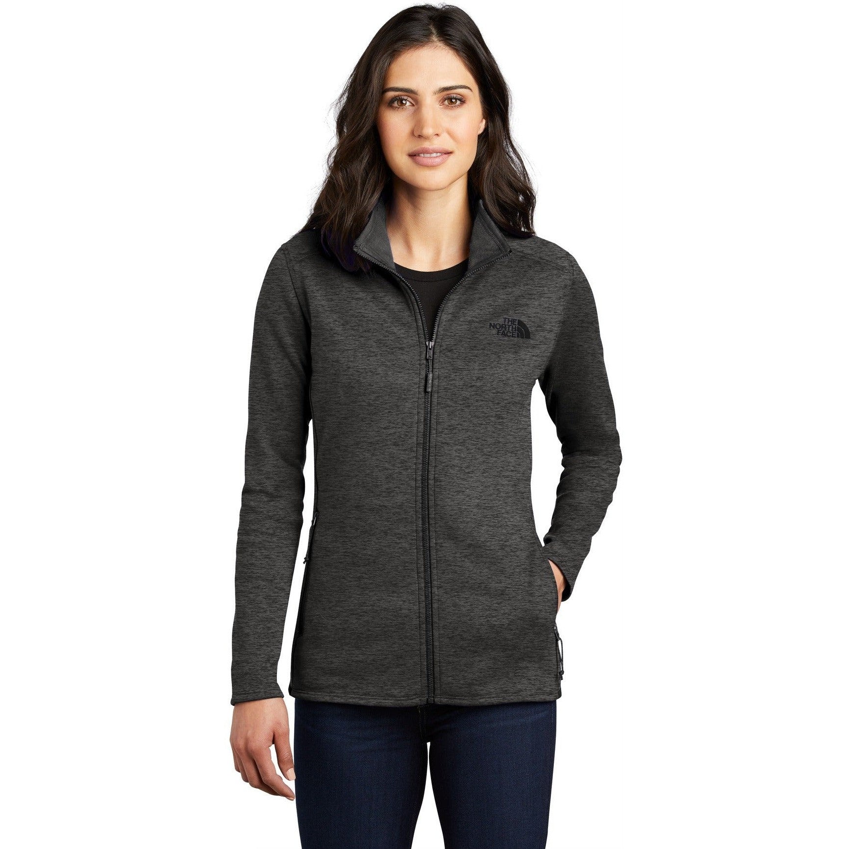 no-logo CLOSEOUT - The North Face Ladies Skyline Full-Zip Fleece Jacket-The North Face-TNF Dark Grey Heather-S-Thread Logic
