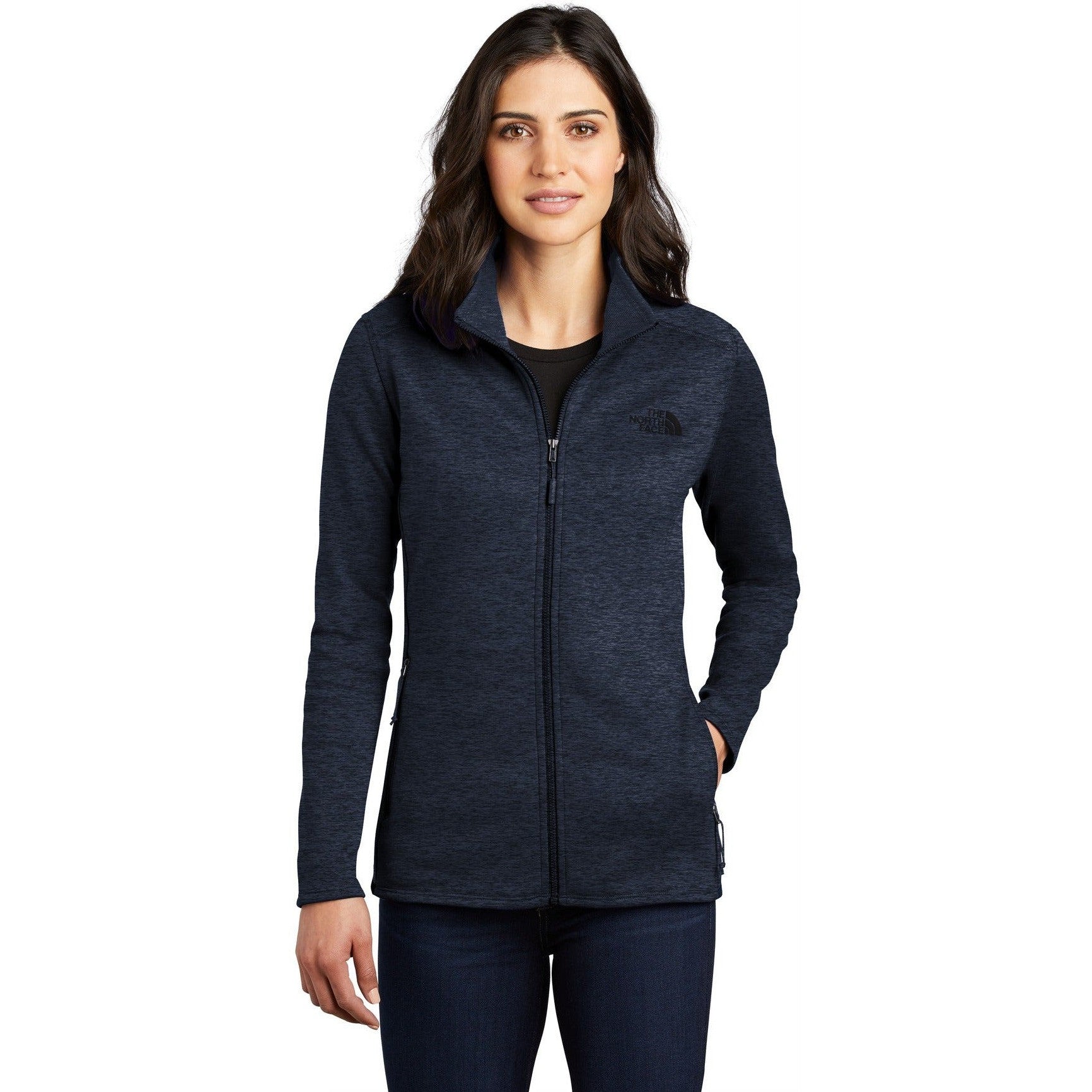 no-logo CLOSEOUT - The North Face Ladies Skyline Full-Zip Fleece Jacket-The North Face-Urban Navy Heather-XL-Thread Logic