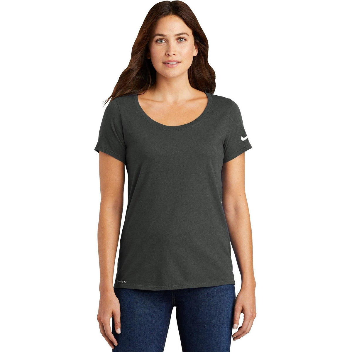 no-logo NIKE Women's Dri-FIT Cotton/Poly Scoop Neck Tee-Polos-Nike-Thread Logic