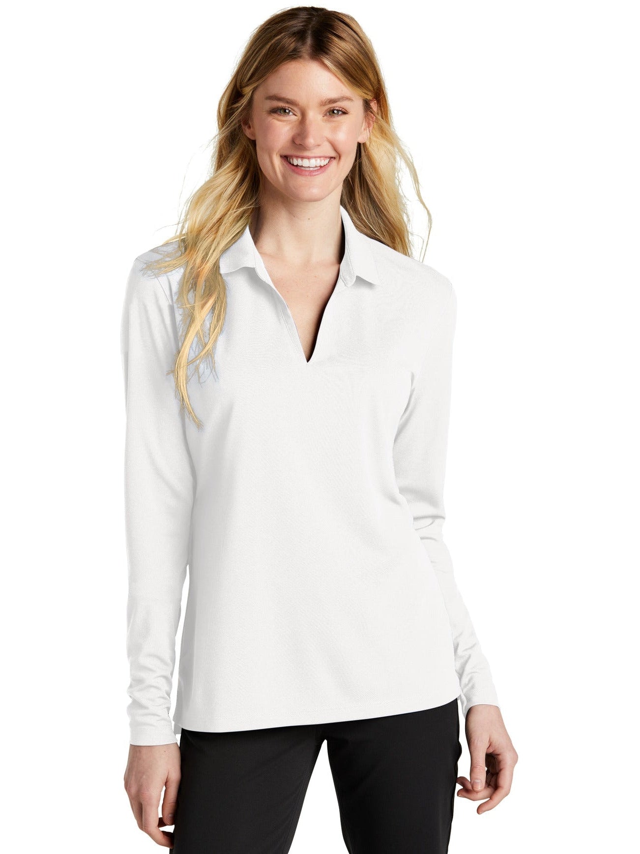 no-logo NIKE Ladies Dri-FIT Micro Pique 2.0 Long Sleeve Polo-Regular-NIKE-Thread Logic