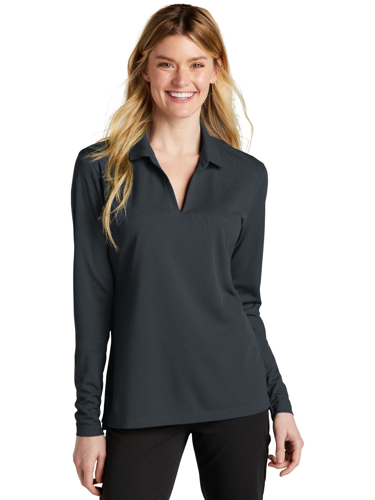 no-logo NIKE Ladies Dri-FIT Micro Pique 2.0 Long Sleeve Polo-Regular-NIKE-Thread Logic