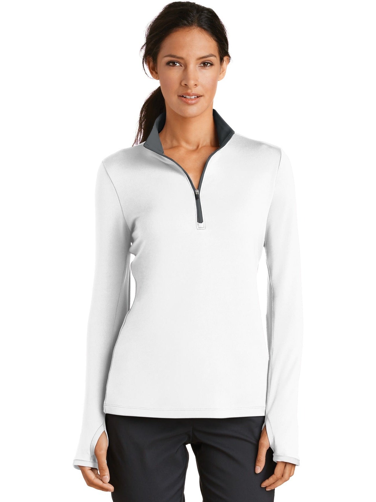 no-logo NIKE Ladies Dri-FIT Stretch 1/2-Zip Cover-Up-Regular-NIKE-Thread Logic