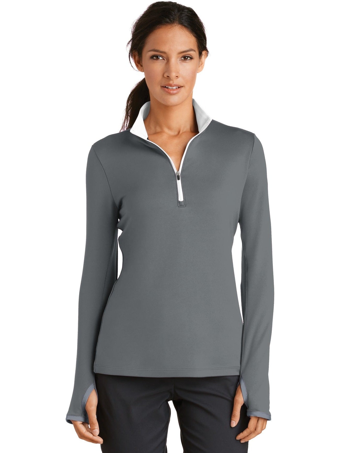 no-logo NIKE Ladies Dri-FIT Stretch 1/2-Zip Cover-Up-Regular-NIKE-Thread Logic