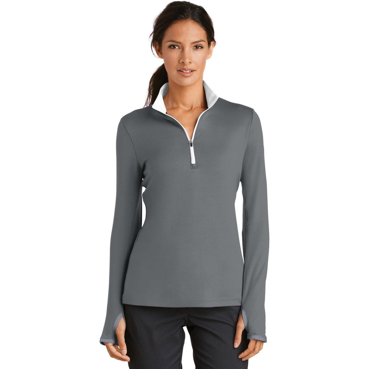 no-logo NIKE Ladies Dri-FIT Stretch 1/2-Zip Cover-Up-Regular-NIKE-Thread Logic