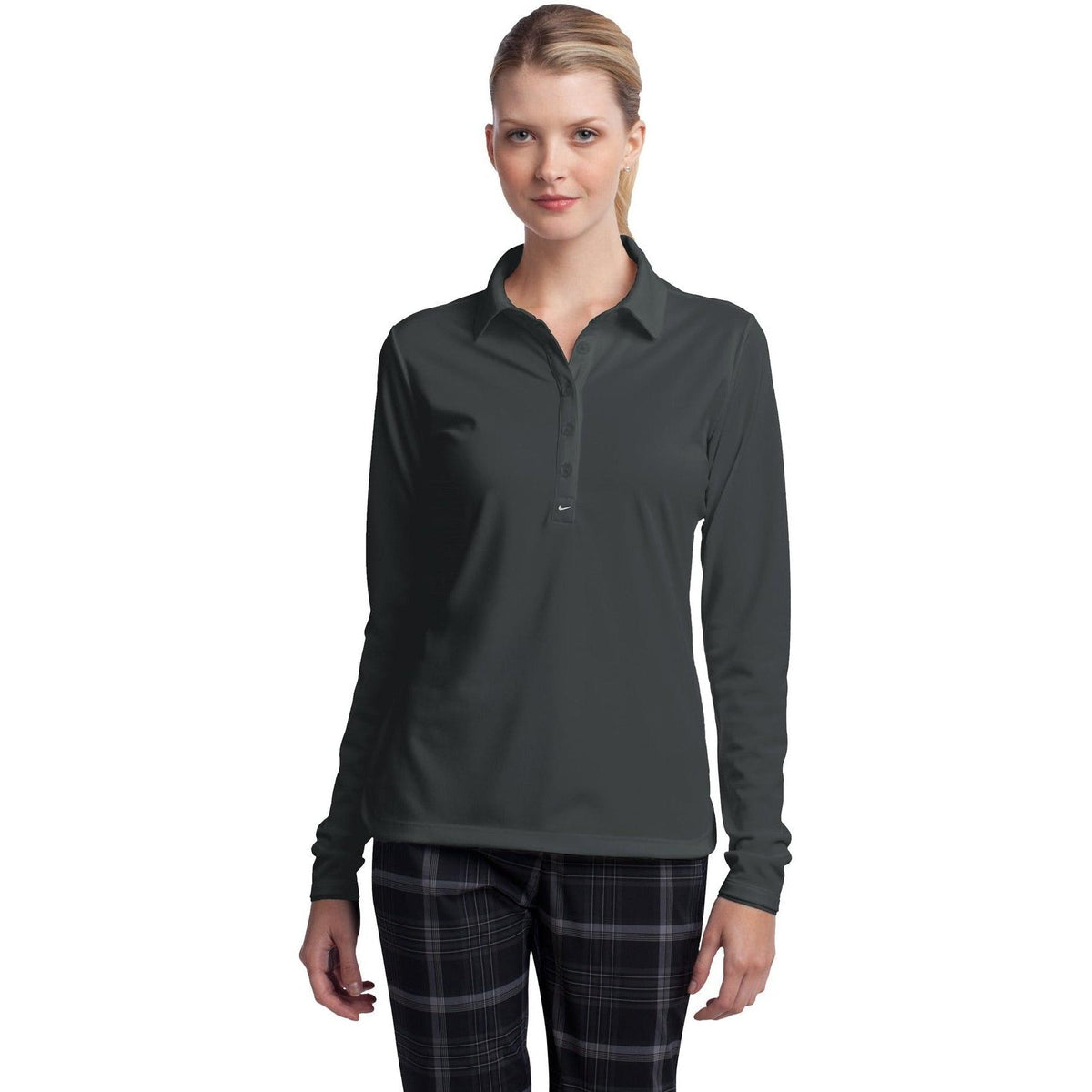 no-logo NIKE Women's Long Sleeve Dri-FIT Stretch Tech Polo-Polos-Nike-Thread Logic