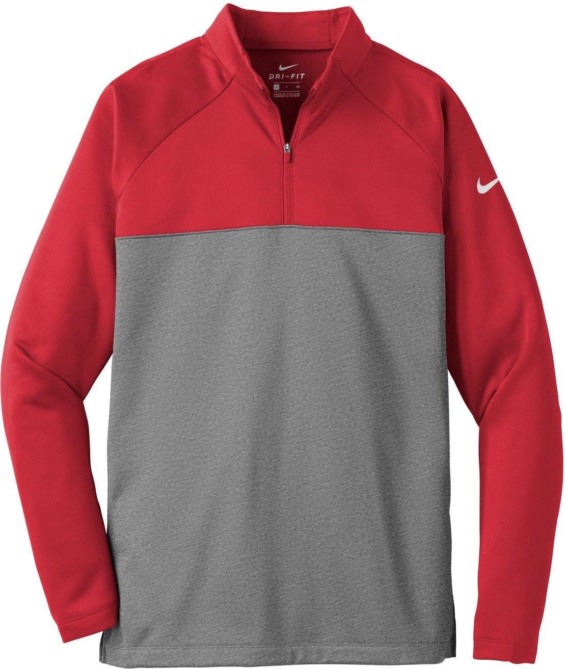 No-Logo CLOSEOUT - NIKE Therma-FIT 1/2-Zip Fleece-Active-Nike-Gym Red/Dark Grey Heather-XS-Thread Logic