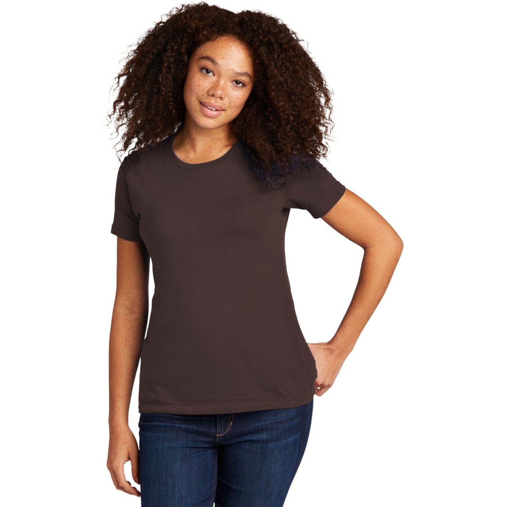no-logo CLOSEOUT - Next Level Apparel Women's Cotton Tee-Next Level-DK Chocolate-XS-Thread Logic