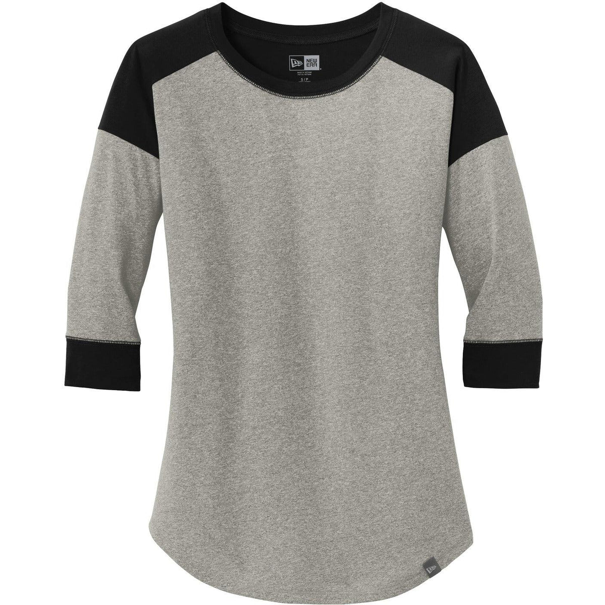 no-logo New Era Women's Heritage 3/4-Sleeve Baseball Raglan Tee-Regular-New Era-Black/Rainstorm Grey Heather-XS-Thread Logic